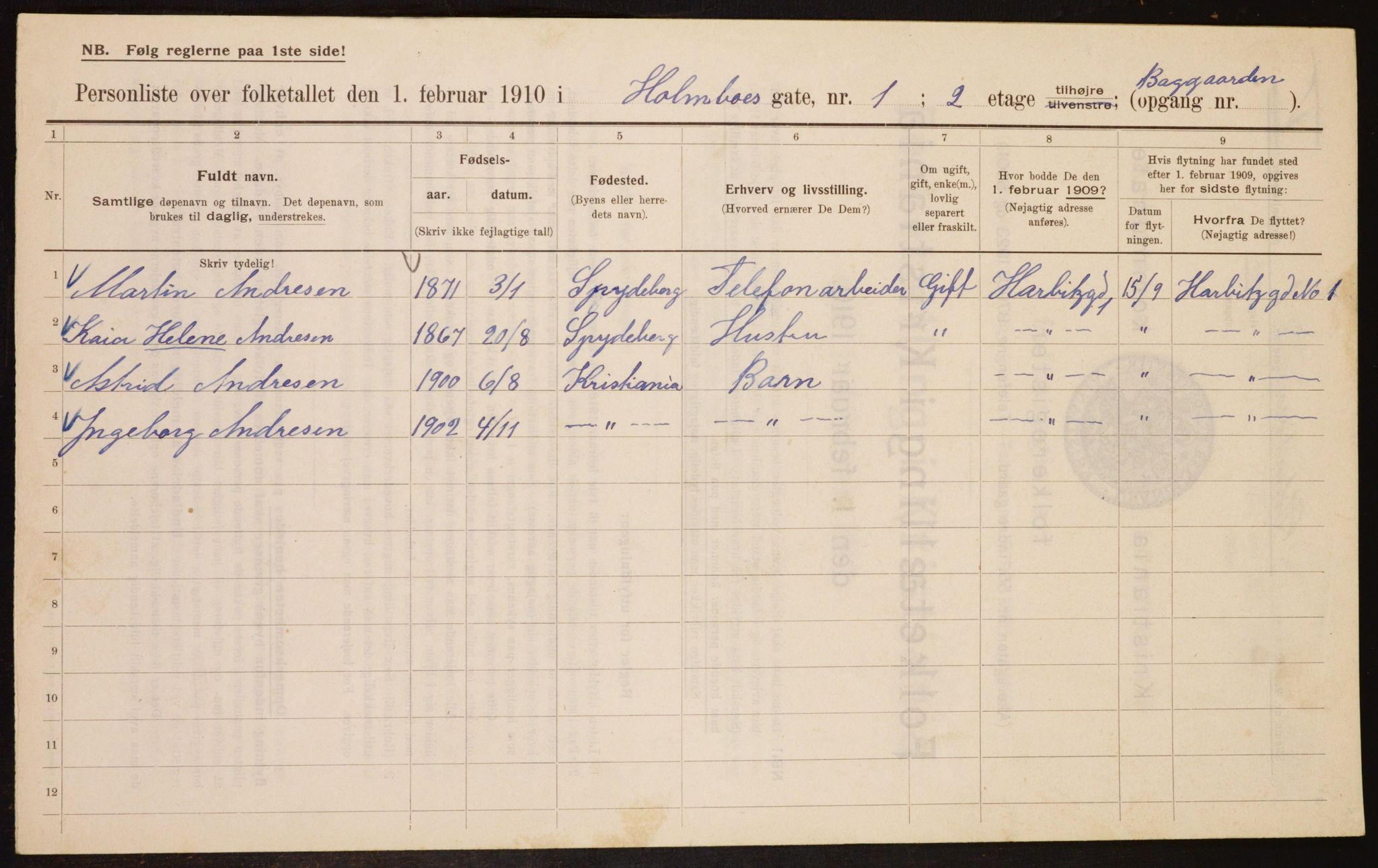 OBA, Municipal Census 1910 for Kristiania, 1910, p. 39989