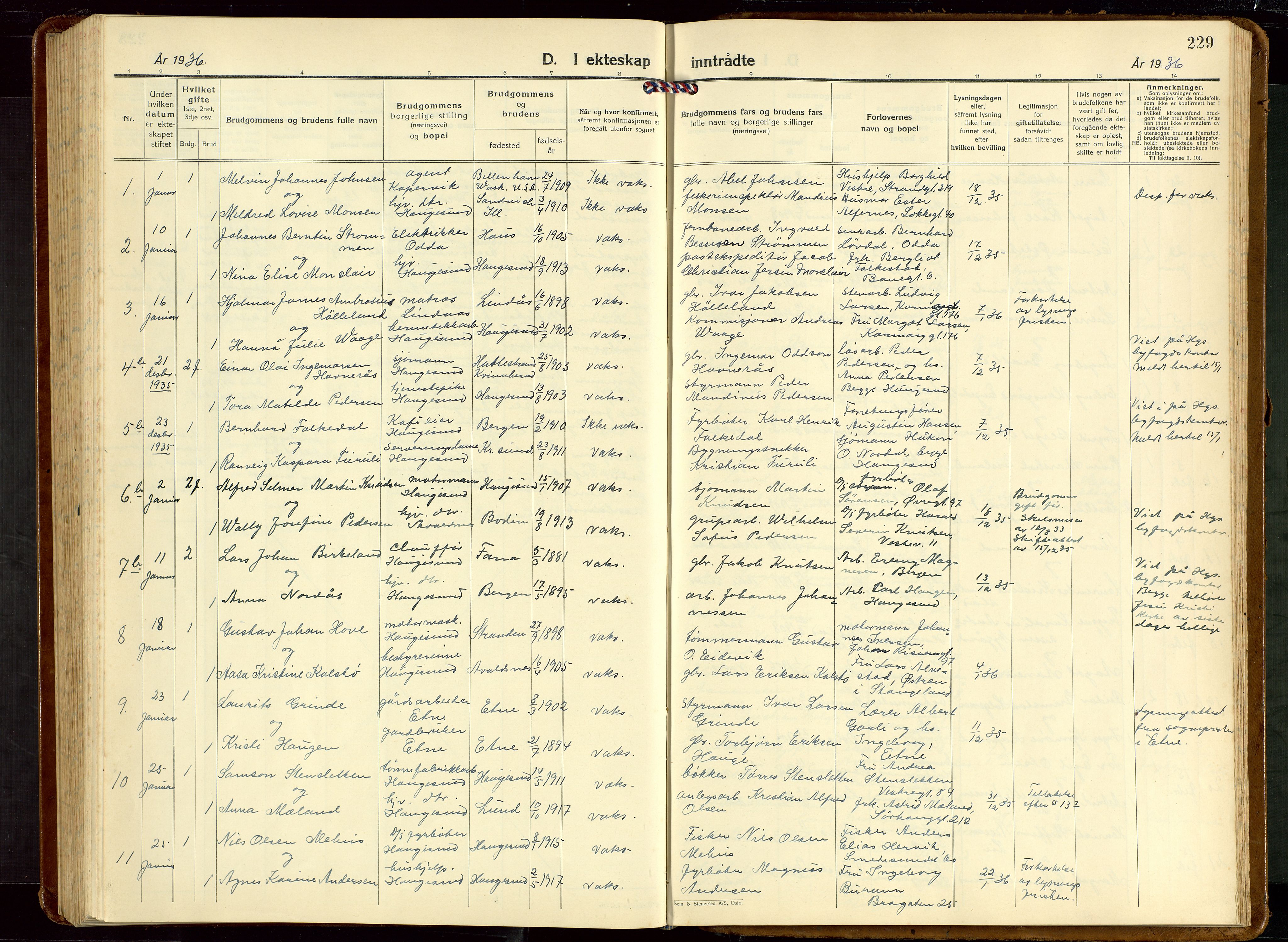 Haugesund sokneprestkontor, SAST/A -101863/H/Ha/Hab/L0013: Parish register (copy) no. B 13, 1931-1943, p. 229