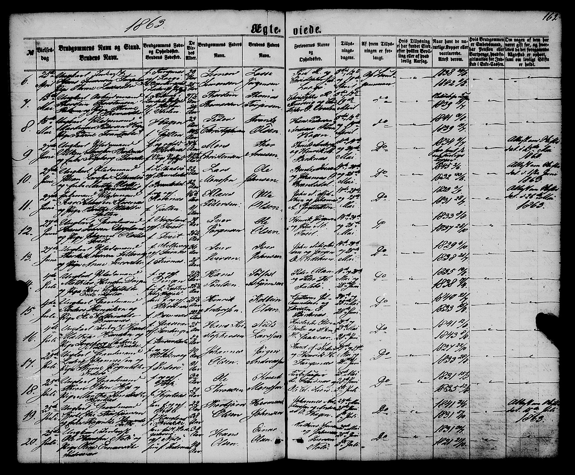 Gulen sokneprestembete, AV/SAB-A-80201/H/Haa/Haaa/L0022: Parish register (official) no. A 22, 1859-1869, p. 162