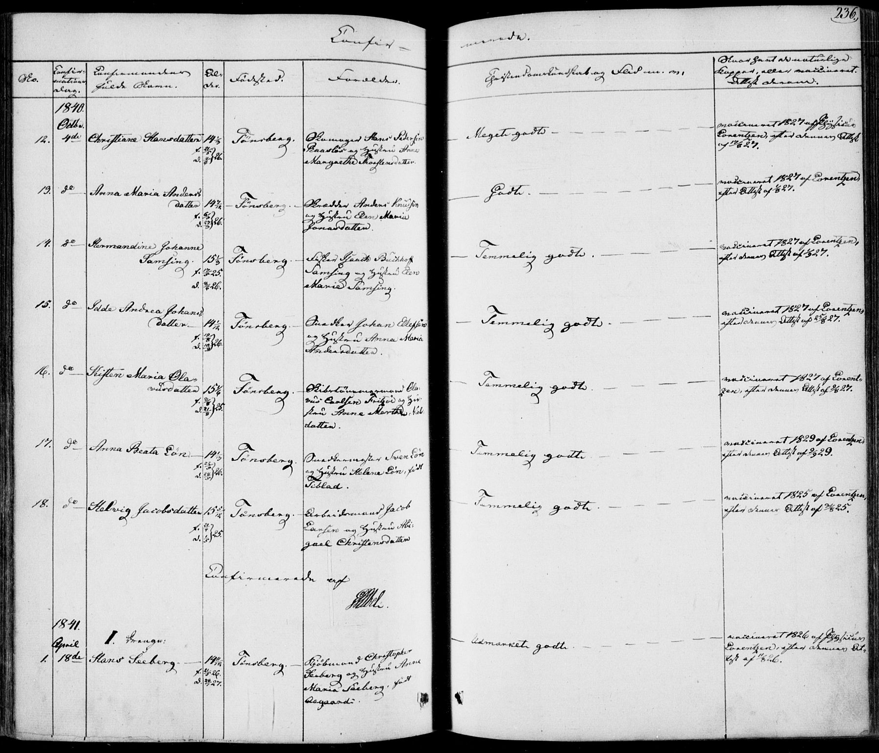 Tønsberg kirkebøker, AV/SAKO-A-330/F/Fa/L0006: Parish register (official) no. I 6, 1836-1844, p. 236