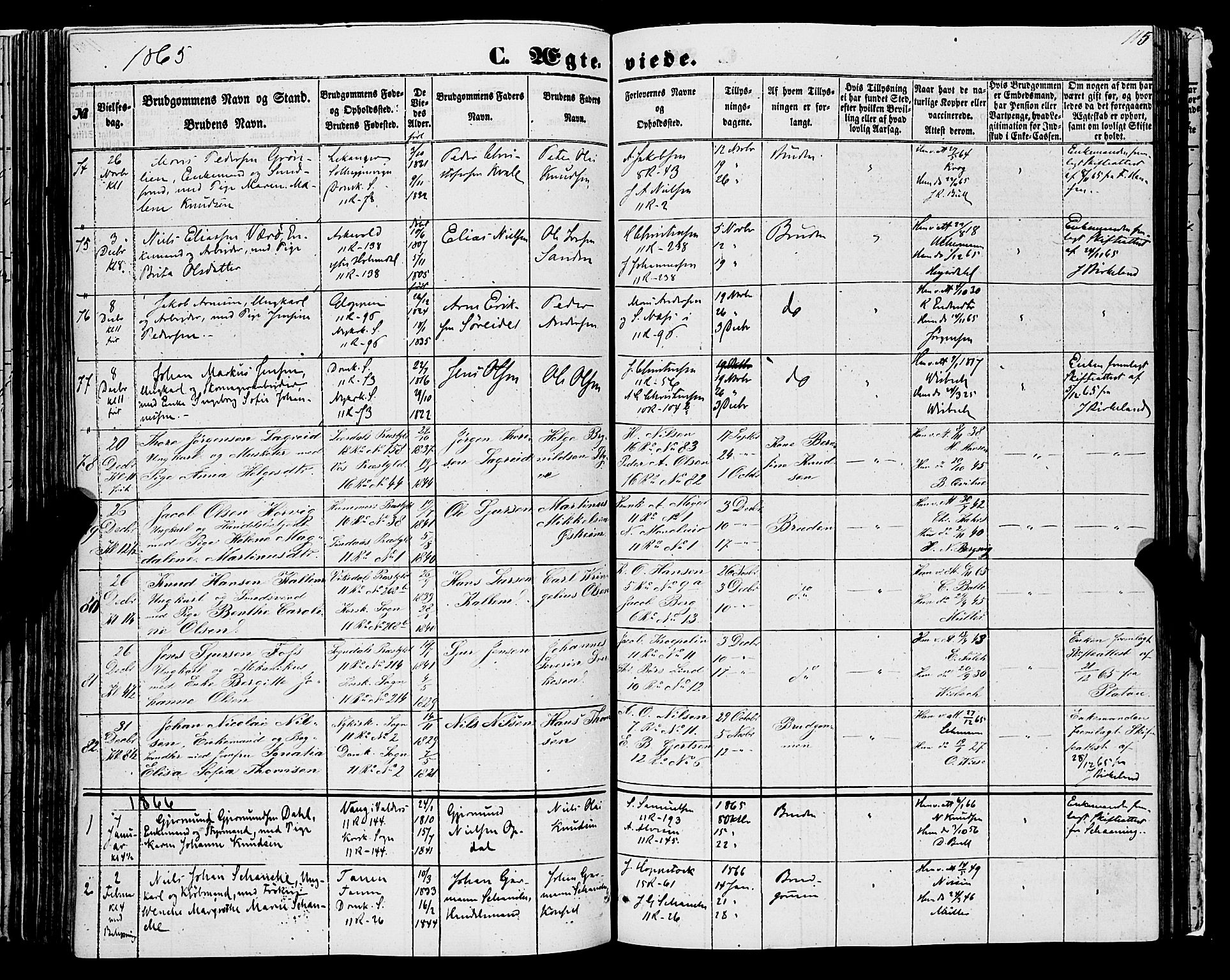 Domkirken sokneprestembete, AV/SAB-A-74801/H/Haa/L0034: Parish register (official) no. D 2, 1853-1874, p. 115