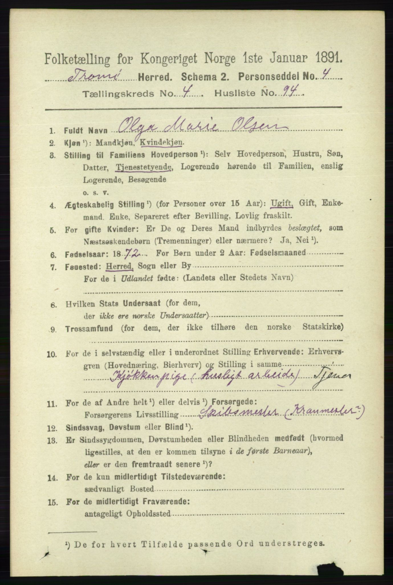 RA, 1891 census for 0921 Tromøy, 1891, p. 2028