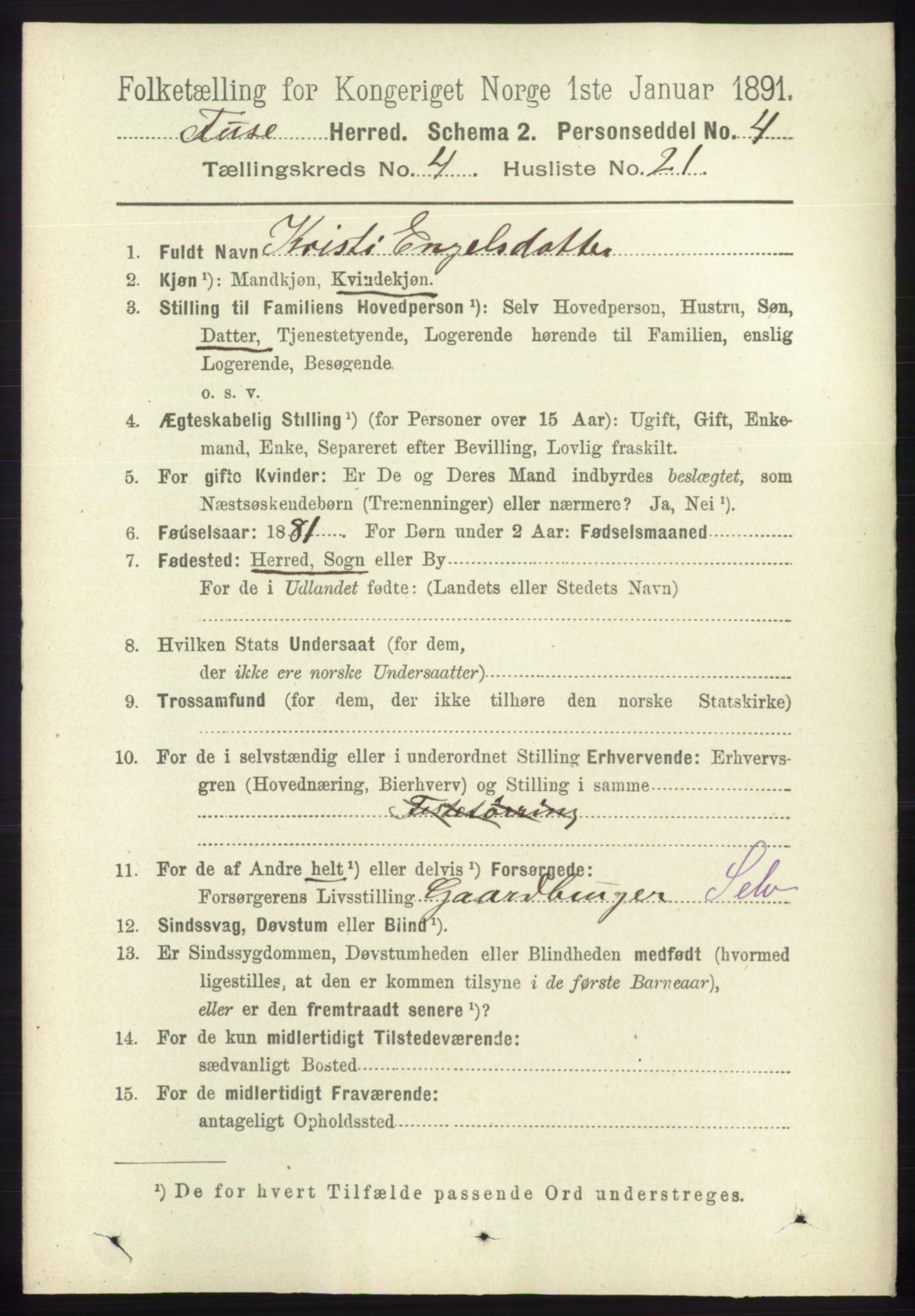 RA, 1891 census for 1241 Fusa, 1891, p. 833