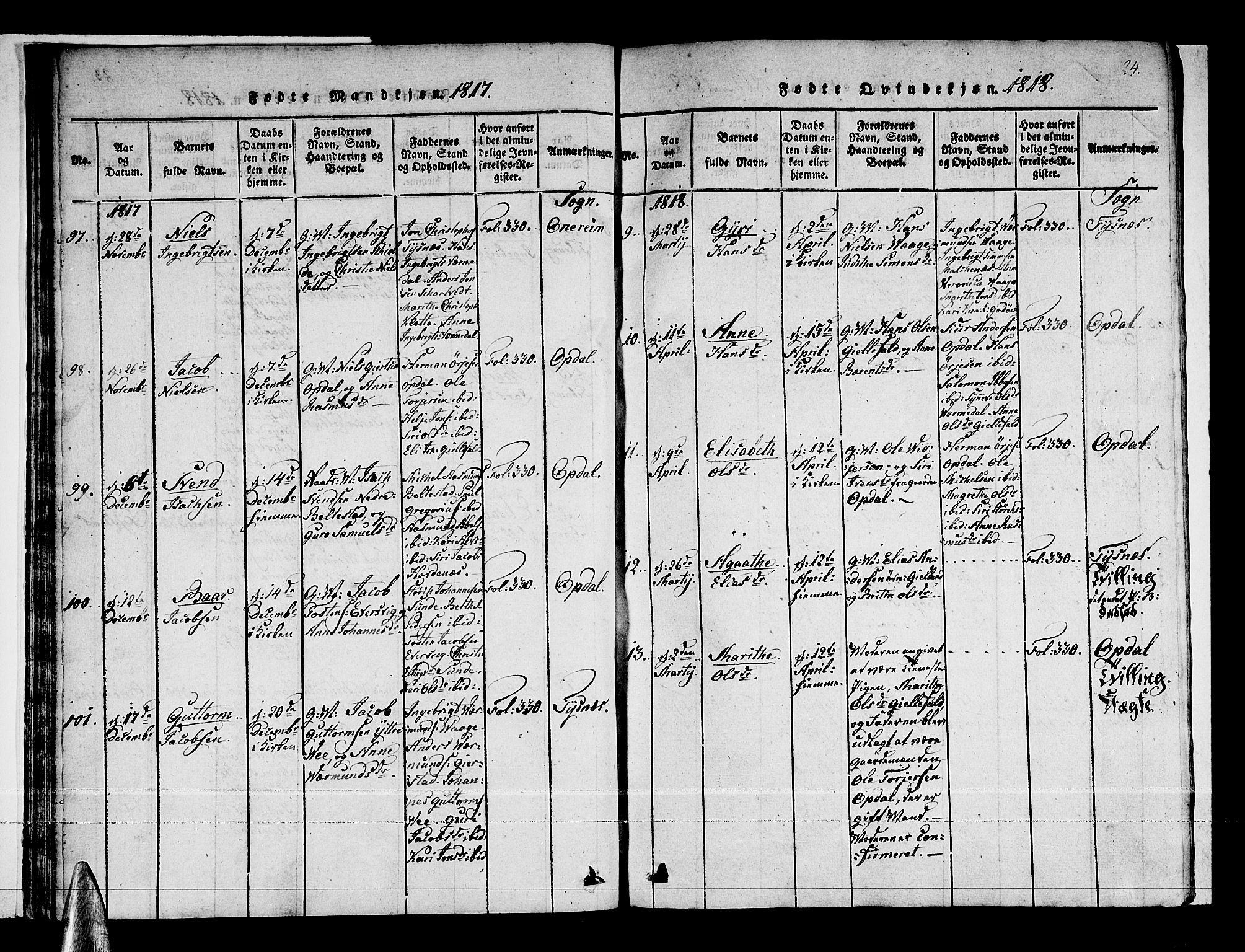 Tysnes sokneprestembete, AV/SAB-A-78601/H/Haa: Parish register (official) no. A 7, 1816-1826, p. 24