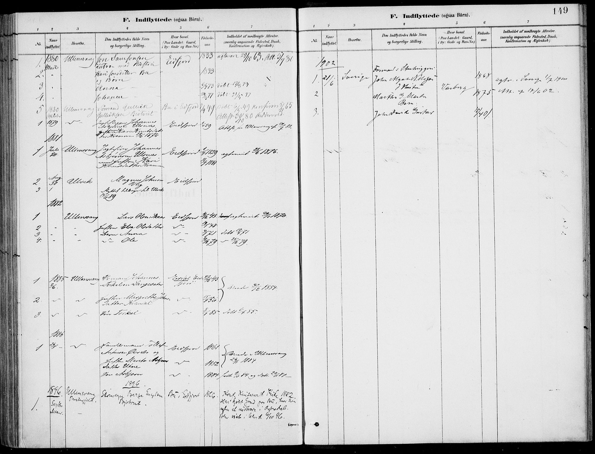 Ulvik sokneprestembete, SAB/A-78801/H/Haa: Parish register (official) no. D  1, 1878-1903, p. 149