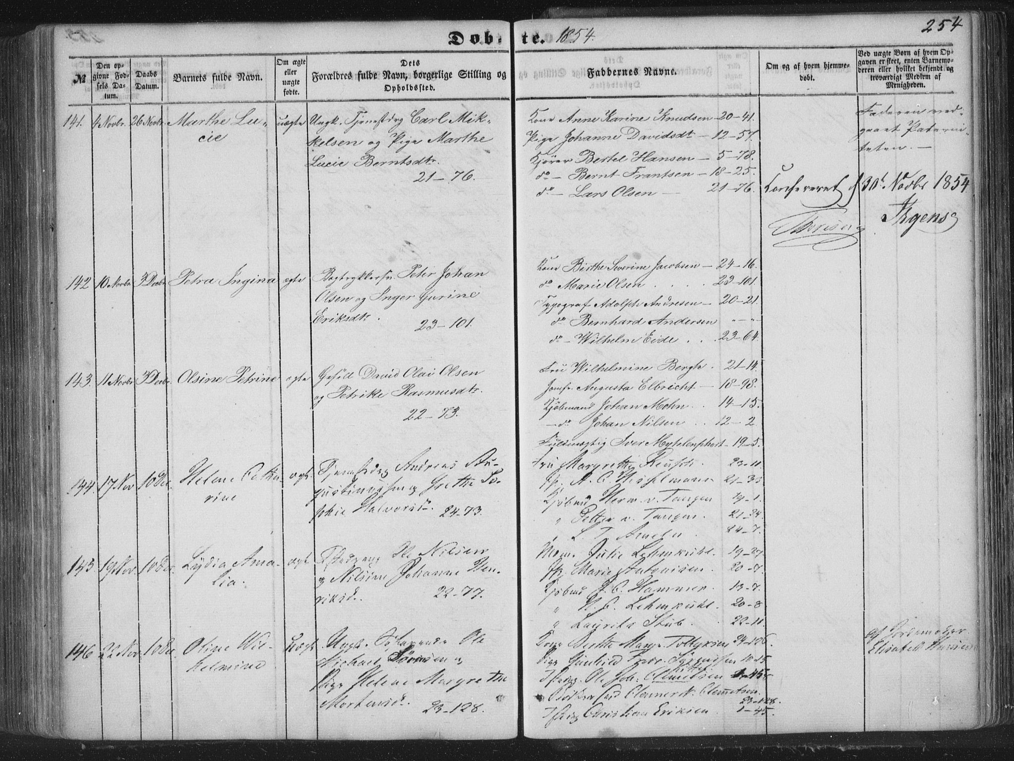 Korskirken sokneprestembete, AV/SAB-A-76101/H/Haa/L0017: Parish register (official) no. B 3, 1851-1857, p. 254