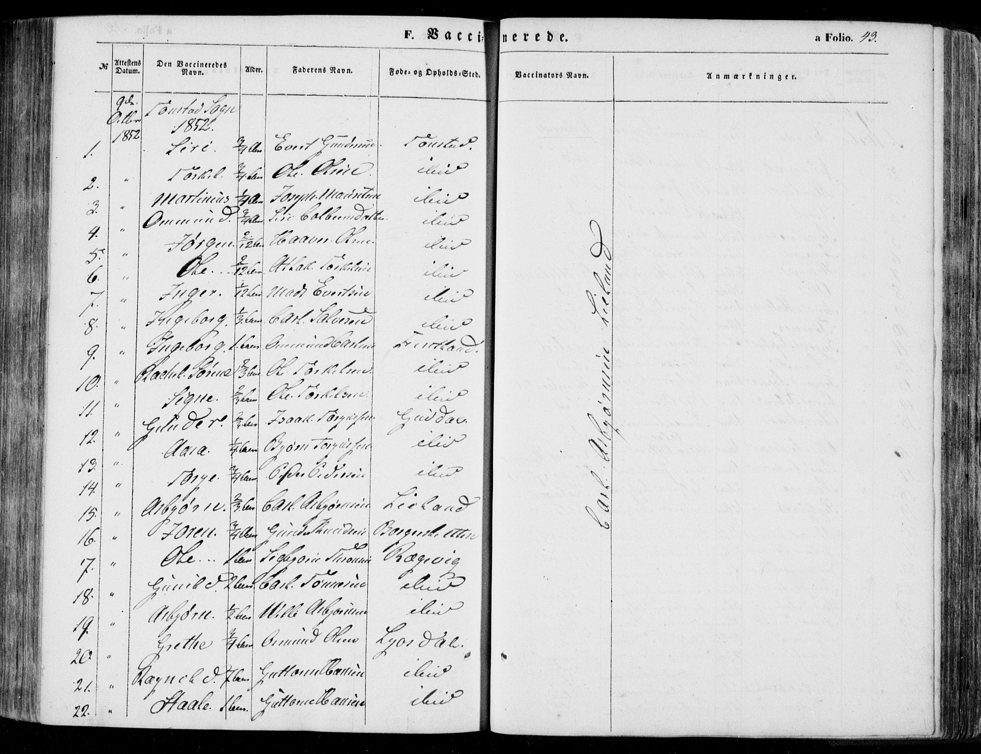 Bakke sokneprestkontor, AV/SAK-1111-0002/F/Fa/Faa/L0005: Parish register (official) no. A 5, 1847-1855, p. 43