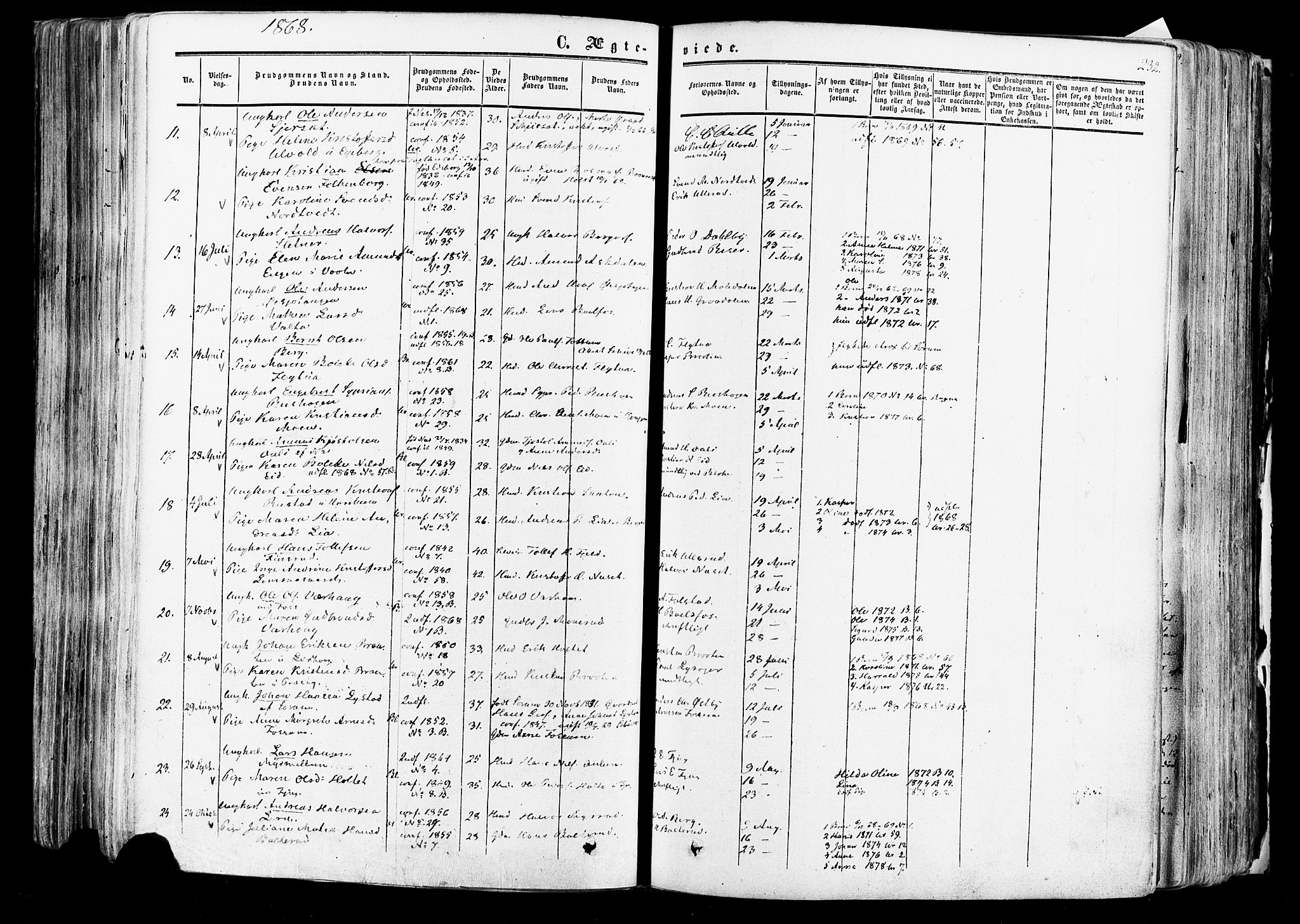 Aurskog prestekontor Kirkebøker, AV/SAO-A-10304a/F/Fa/L0007: Parish register (official) no. I 7, 1854-1877, p. 232