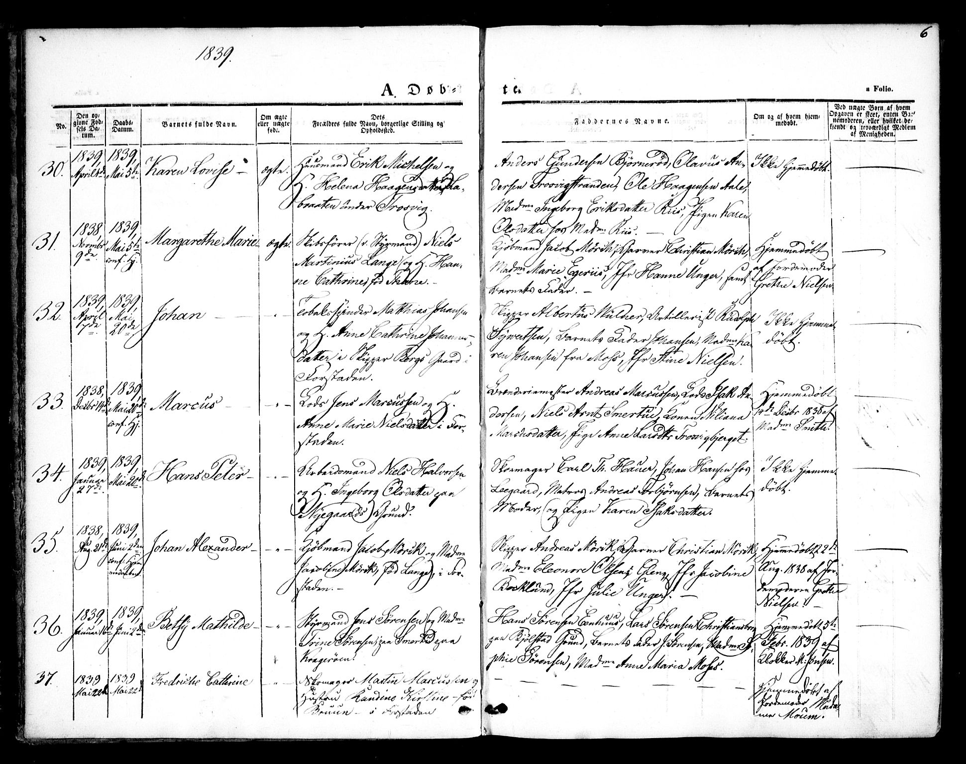 Glemmen prestekontor Kirkebøker, SAO/A-10908/F/Fa/L0005: Parish register (official) no. 5, 1838-1852, p. 6