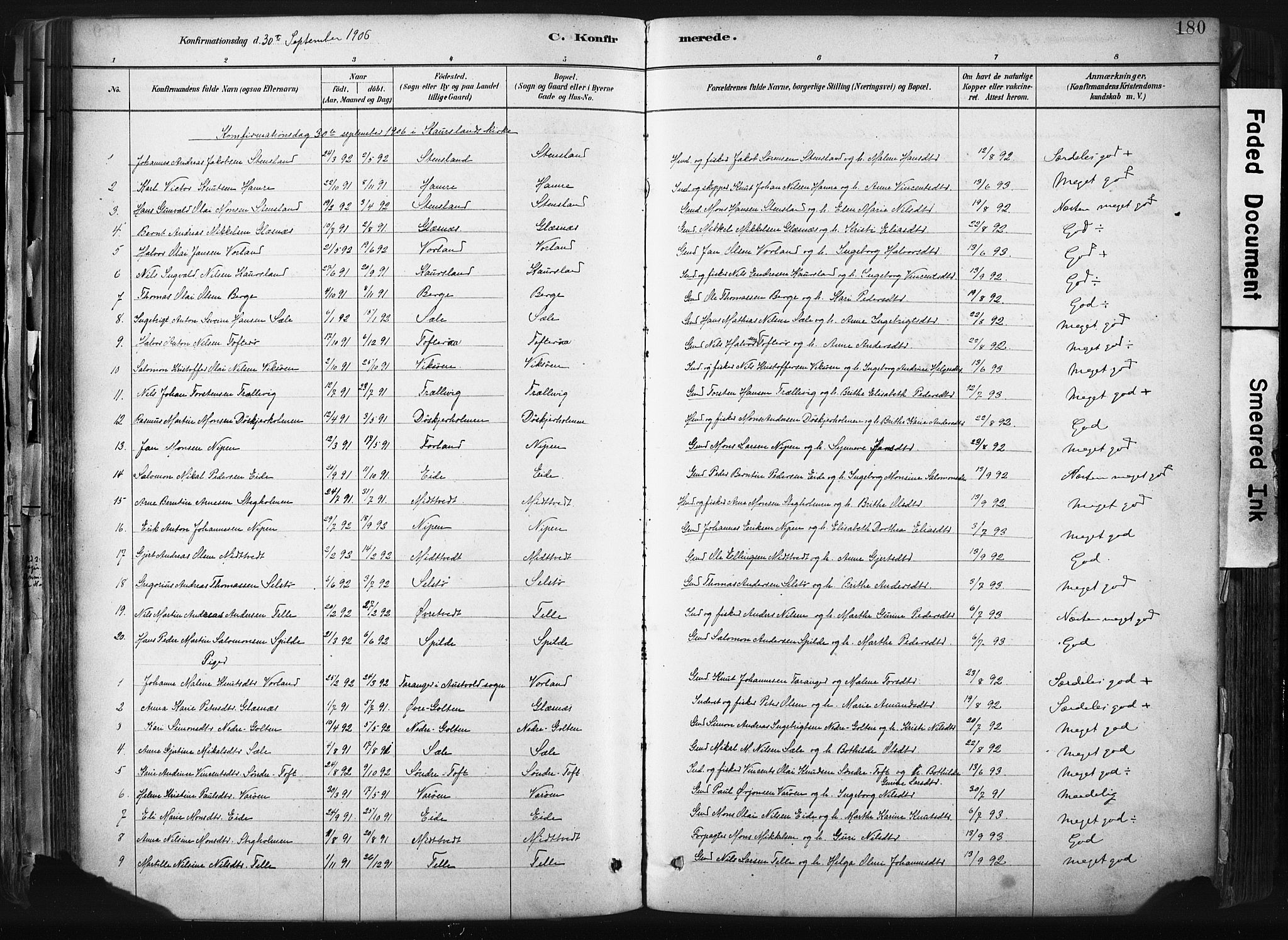 Sund sokneprestembete, AV/SAB-A-99930: Parish register (official) no. B 1, 1882-1907, p. 180