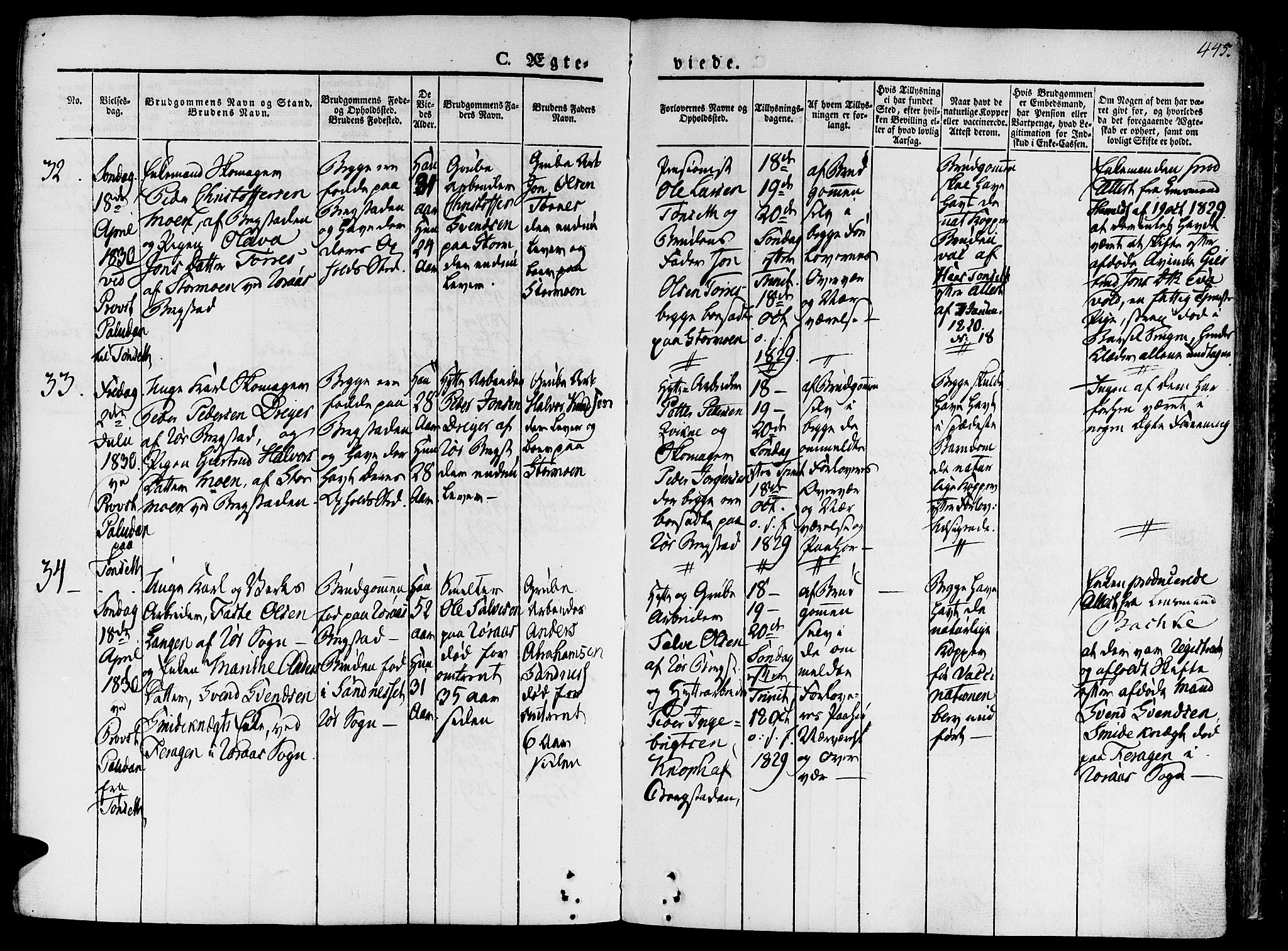 Ministerialprotokoller, klokkerbøker og fødselsregistre - Sør-Trøndelag, SAT/A-1456/681/L0930: Parish register (official) no. 681A08, 1829-1844, p. 445