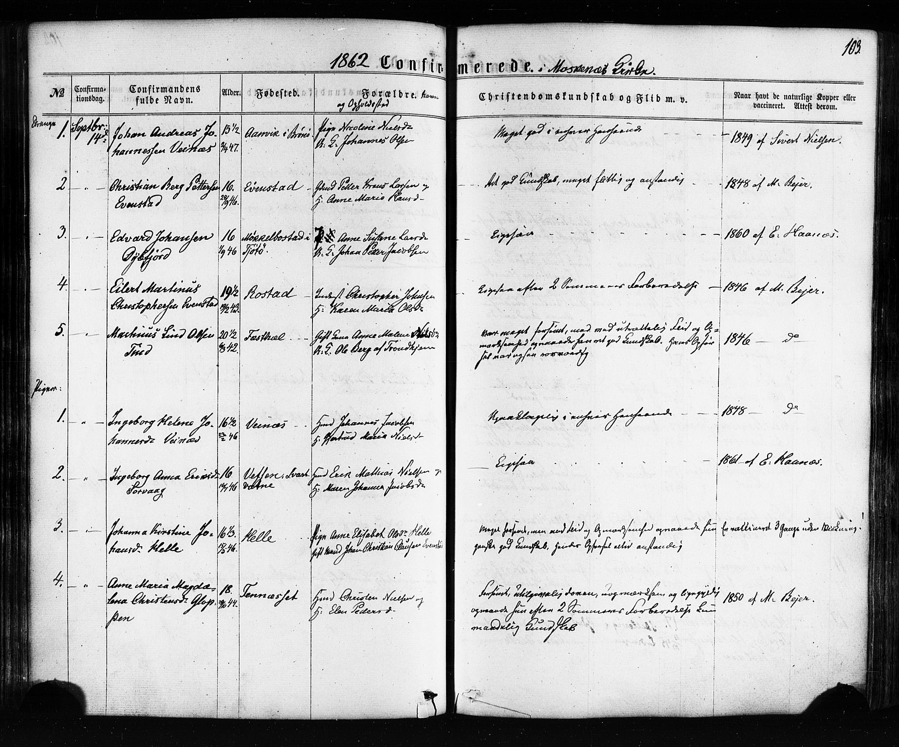 Ministerialprotokoller, klokkerbøker og fødselsregistre - Nordland, SAT/A-1459/885/L1203: Parish register (official) no. 885A04, 1859-1877, p. 103