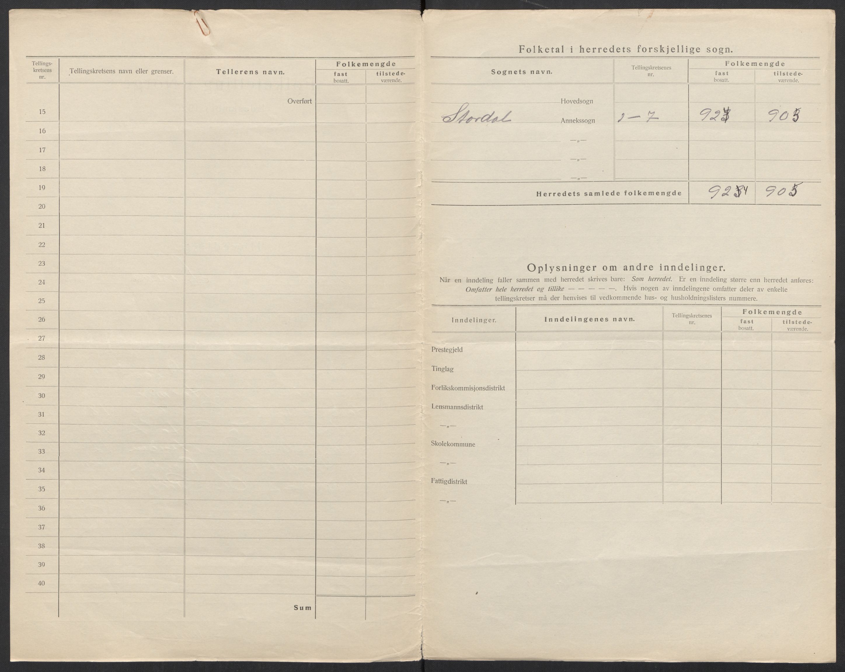 SAT, 1920 census for Stordal, 1920, p. 5