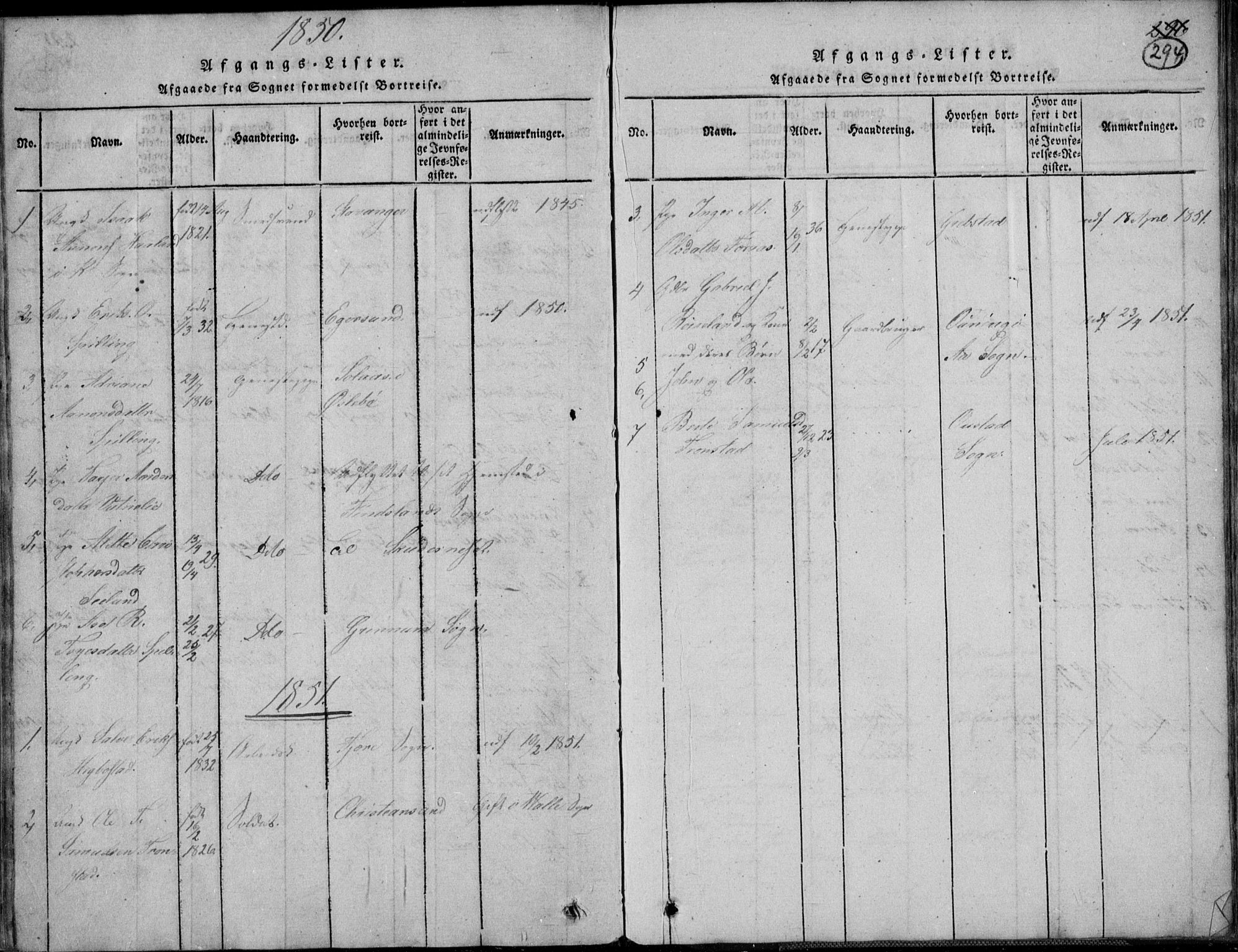 Nord-Audnedal sokneprestkontor, AV/SAK-1111-0032/F/Fb/Fbb/L0001: Parish register (copy) no. B 1, 1816-1858, p. 294