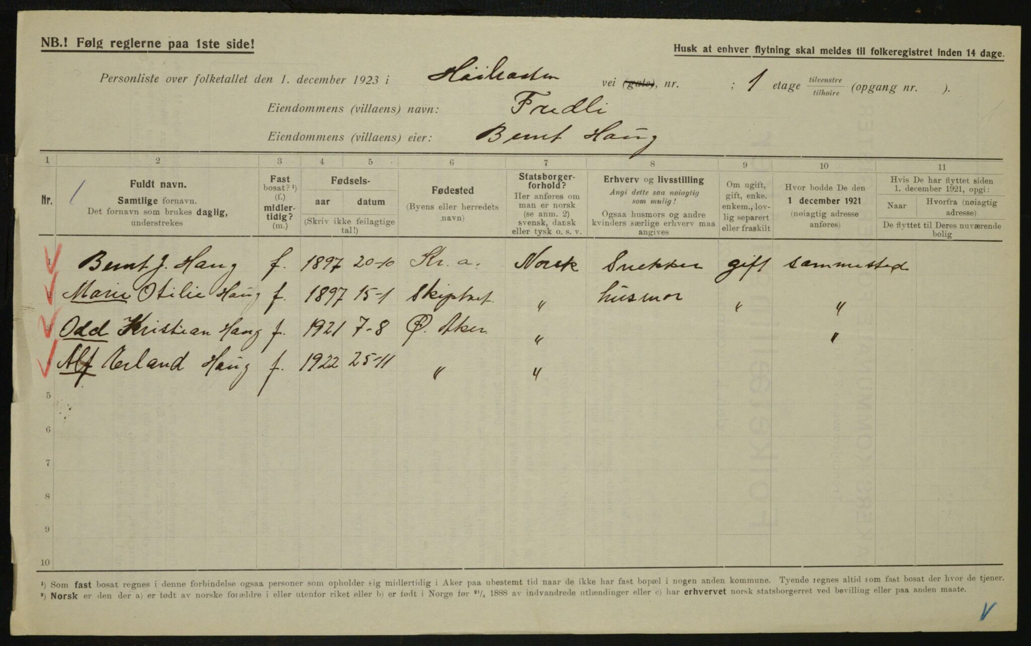 , Municipal Census 1923 for Aker, 1923, p. 27548