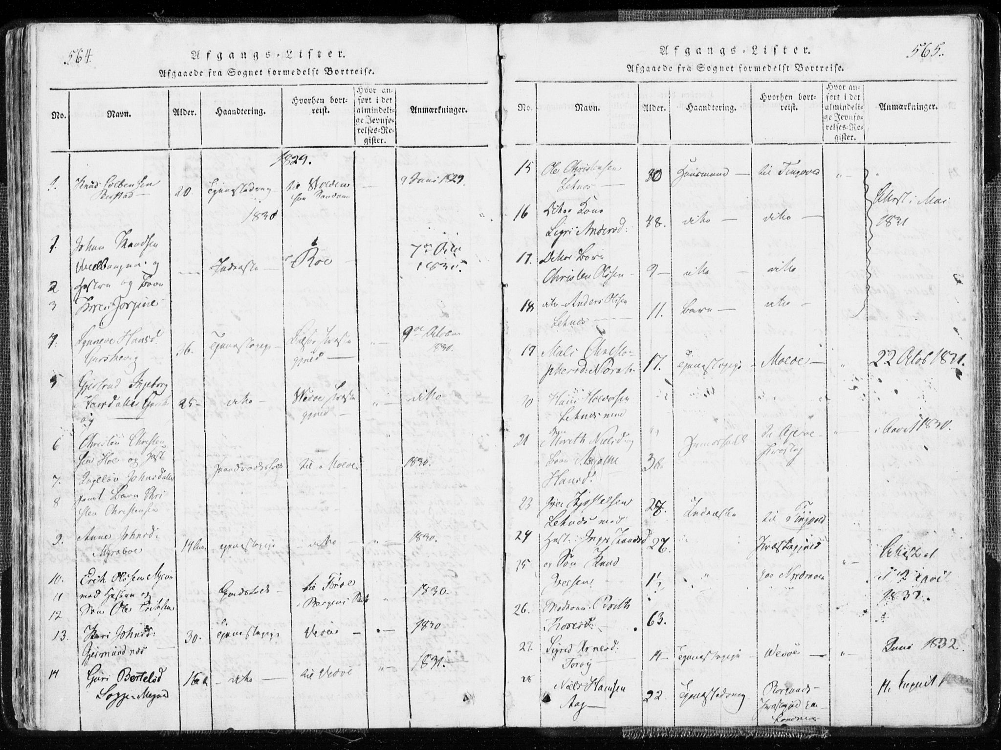 Ministerialprotokoller, klokkerbøker og fødselsregistre - Møre og Romsdal, SAT/A-1454/544/L0571: Parish register (official) no. 544A04, 1818-1853, p. 564-565