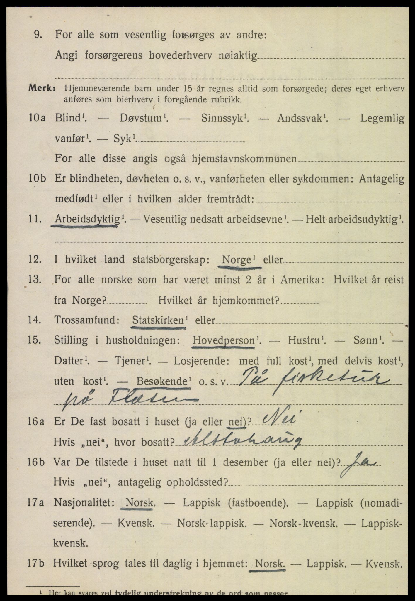 SAT, 1920 census for Tjøtta, 1920, p. 4938