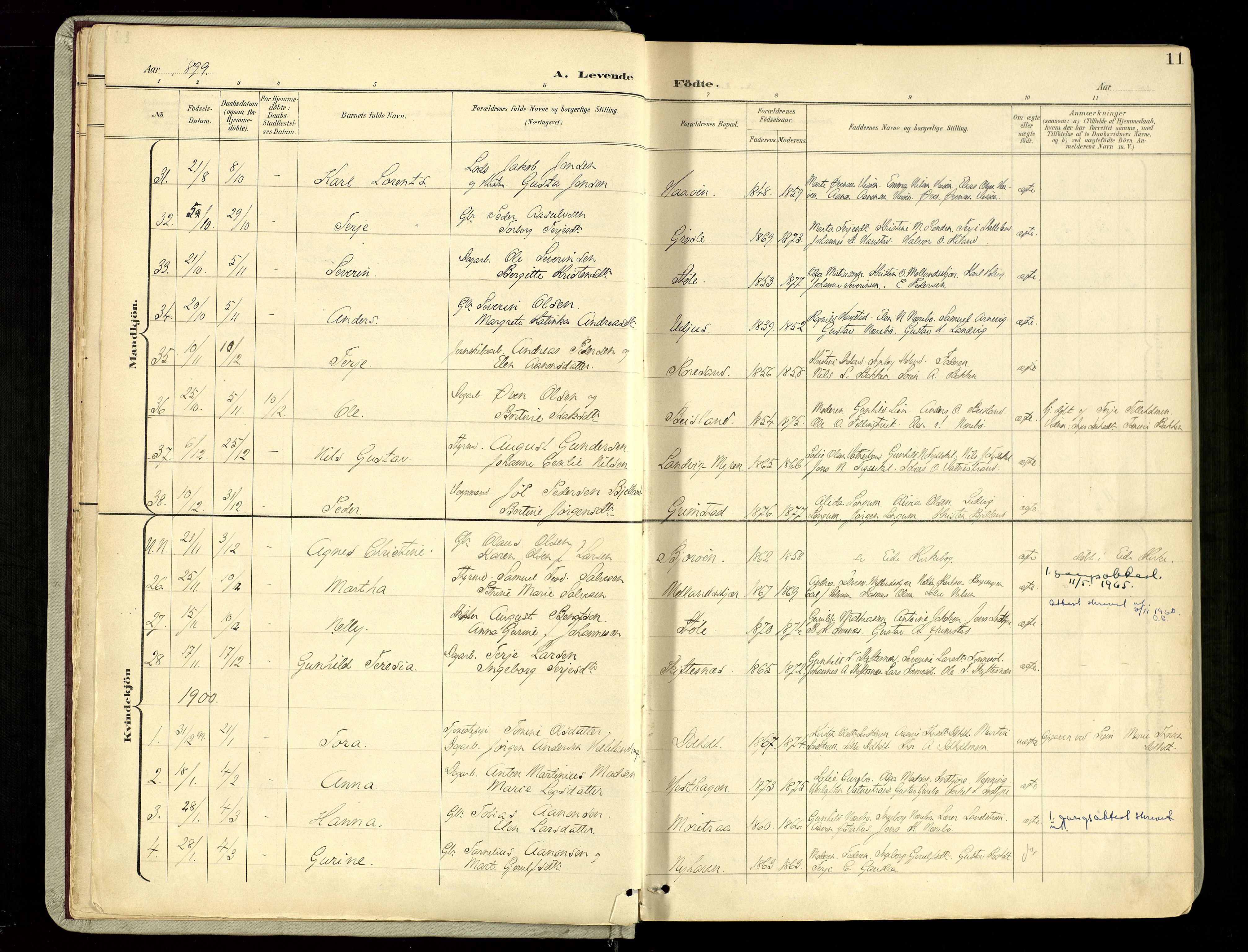 Hommedal sokneprestkontor, AV/SAK-1111-0023/F/Fa/Fab/L0007: Parish register (official) no. A 7, 1898-1924, p. 11