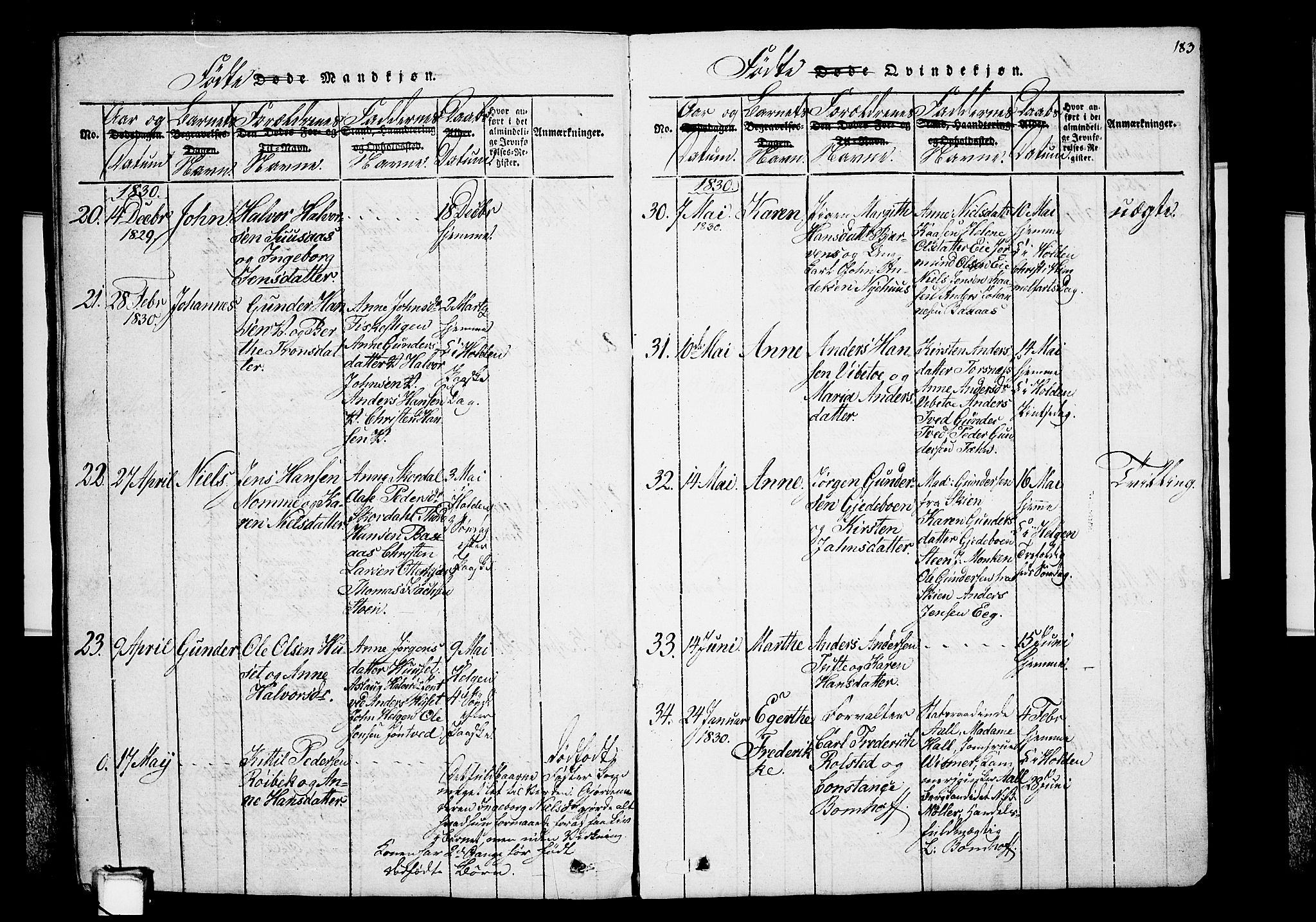 Holla kirkebøker, SAKO/A-272/G/Ga/L0001: Parish register (copy) no. I 1, 1814-1830, p. 183