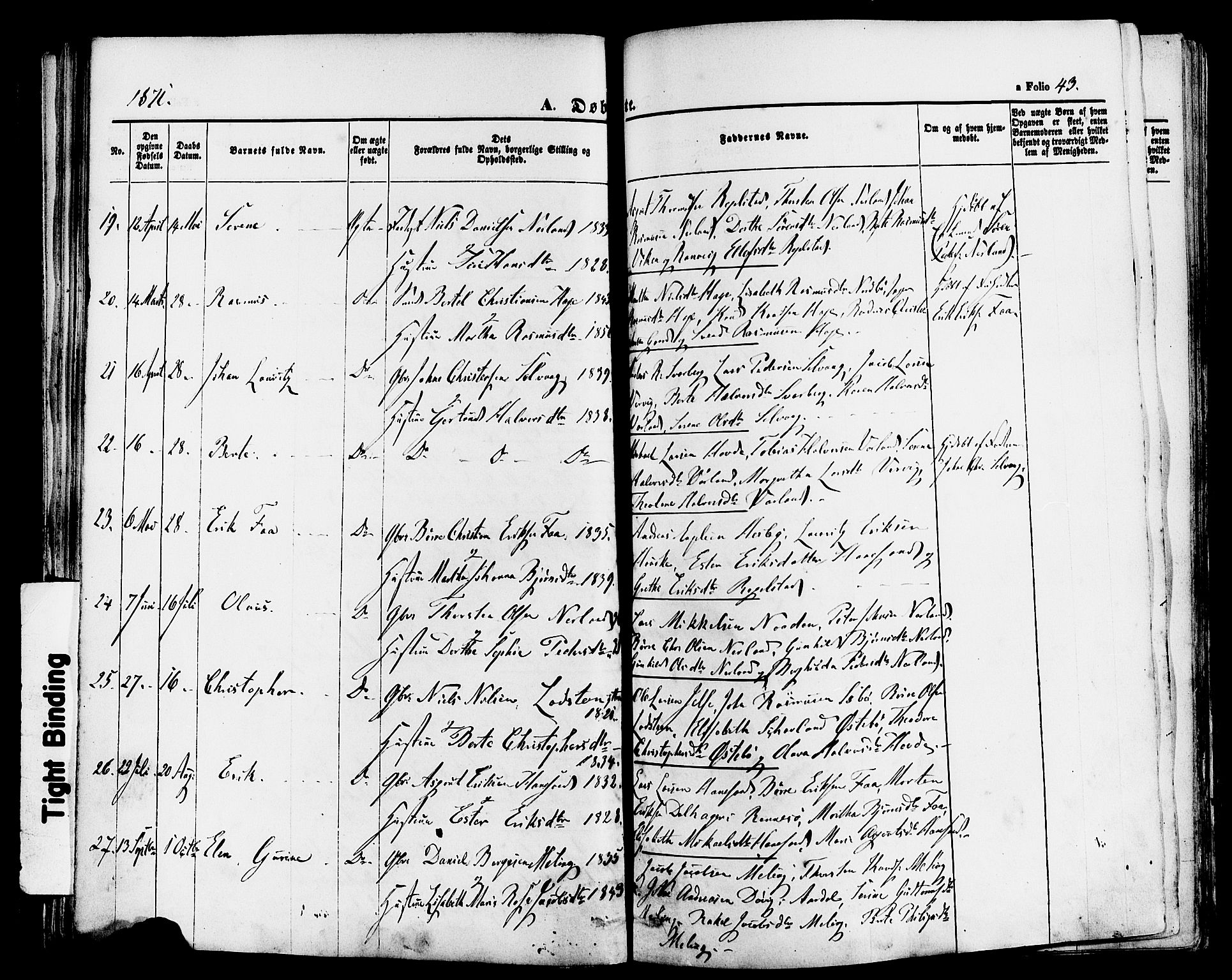Finnøy sokneprestkontor, AV/SAST-A-101825/H/Ha/Haa/L0008: Parish register (official) no. A 8, 1863-1878, p. 43
