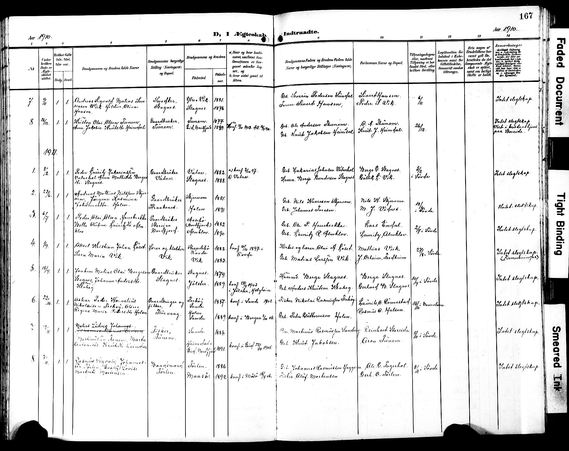 Ministerialprotokoller, klokkerbøker og fødselsregistre - Møre og Romsdal, SAT/A-1454/501/L0018: Parish register (copy) no. 501C04, 1902-1930, p. 167