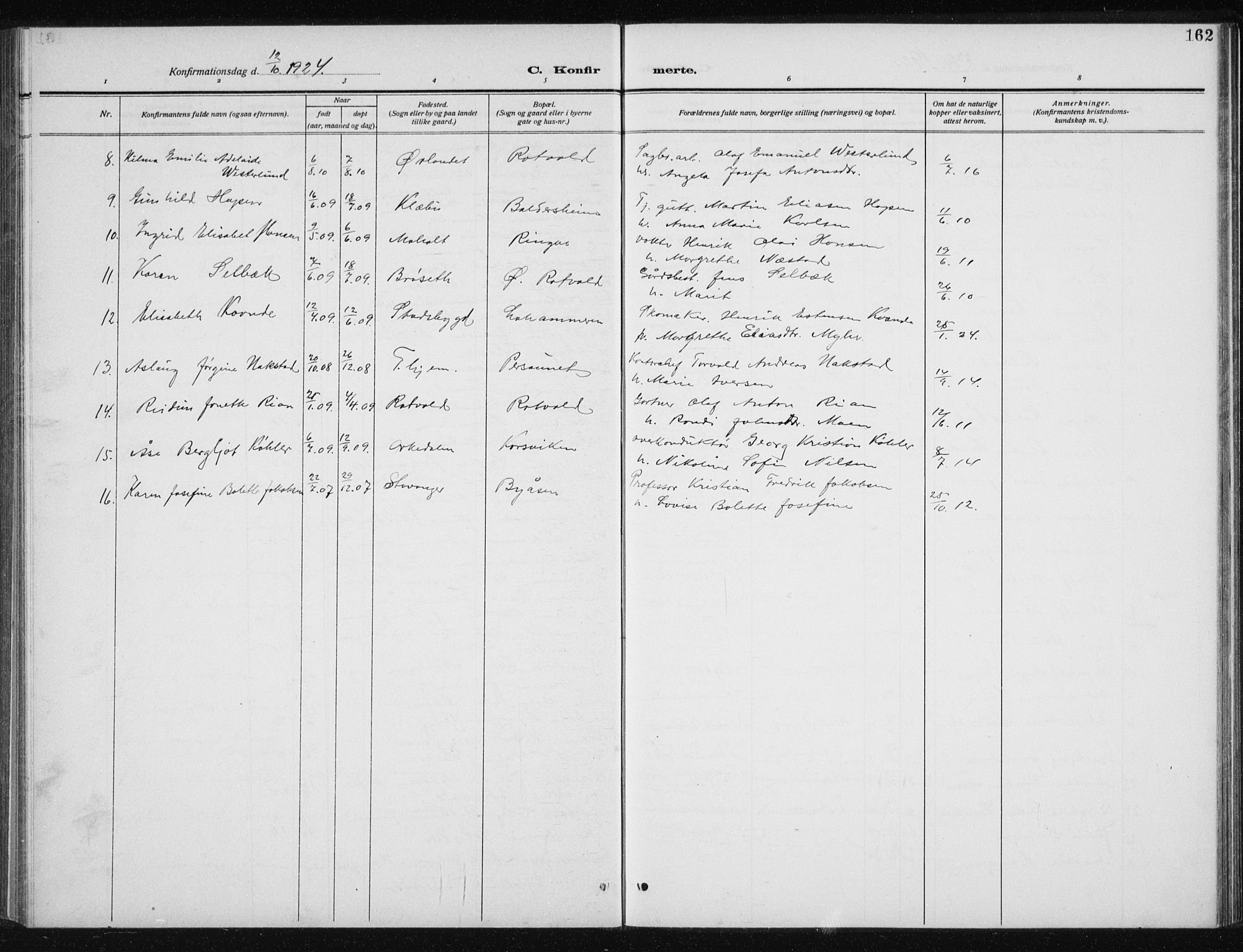Ministerialprotokoller, klokkerbøker og fødselsregistre - Sør-Trøndelag, SAT/A-1456/606/L0314: Parish register (copy) no. 606C10, 1911-1937, p. 162