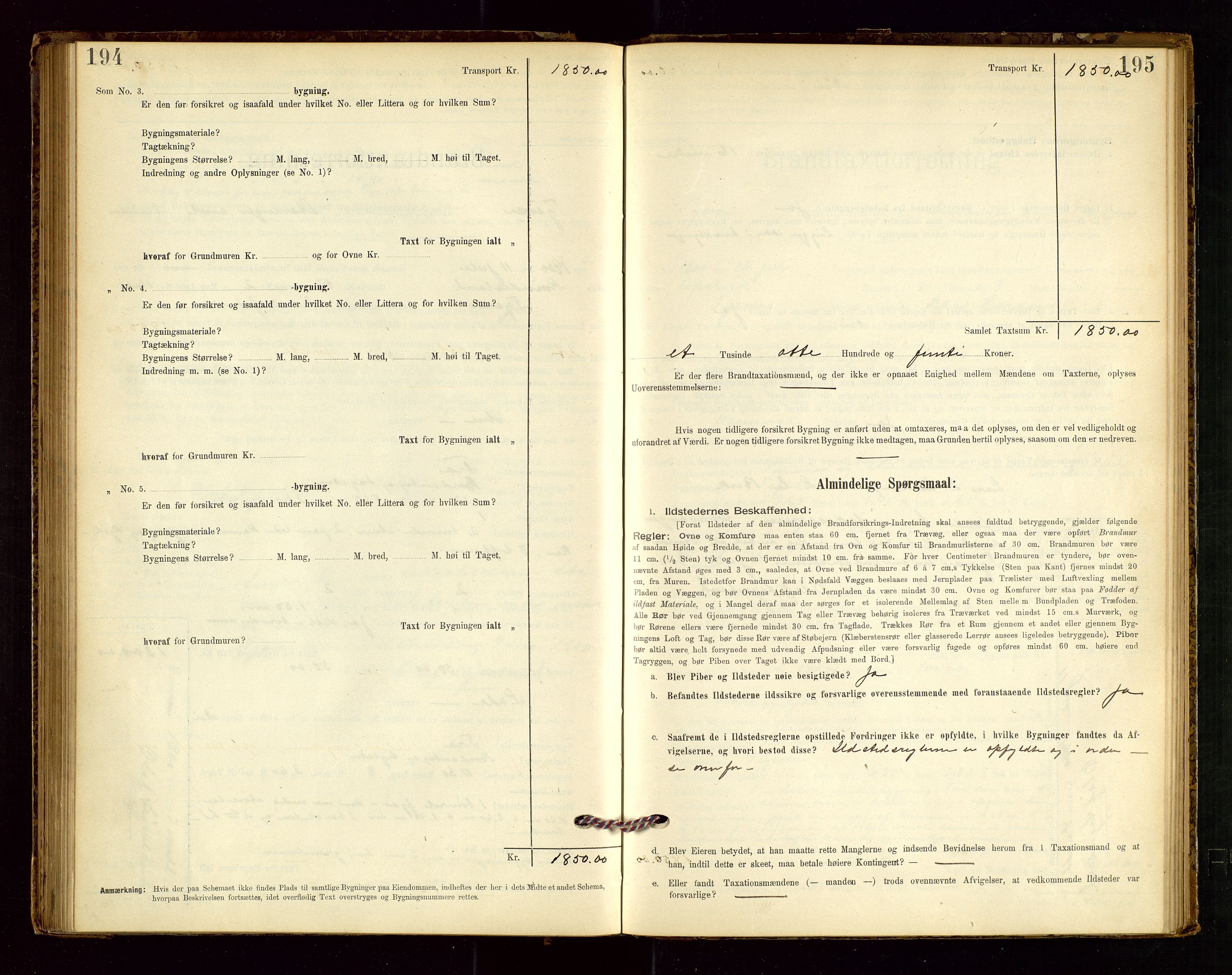 Tysvær lensmannskontor, AV/SAST-A-100192/Gob/L0001: "Brandtaxationsprotokol for Tysvær Lensmandsdistrikt Ryfylke Fogderi", 1894-1916, p. 194-195