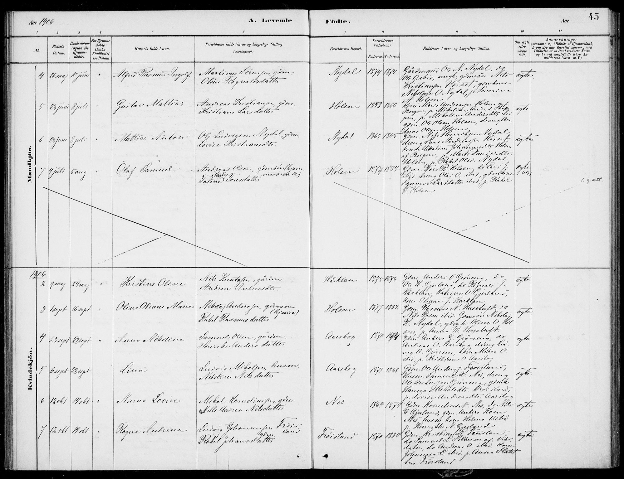 Førde sokneprestembete, AV/SAB-A-79901/H/Haa/Haac/L0001: Parish register (official) no. C  1, 1881-1920, p. 45