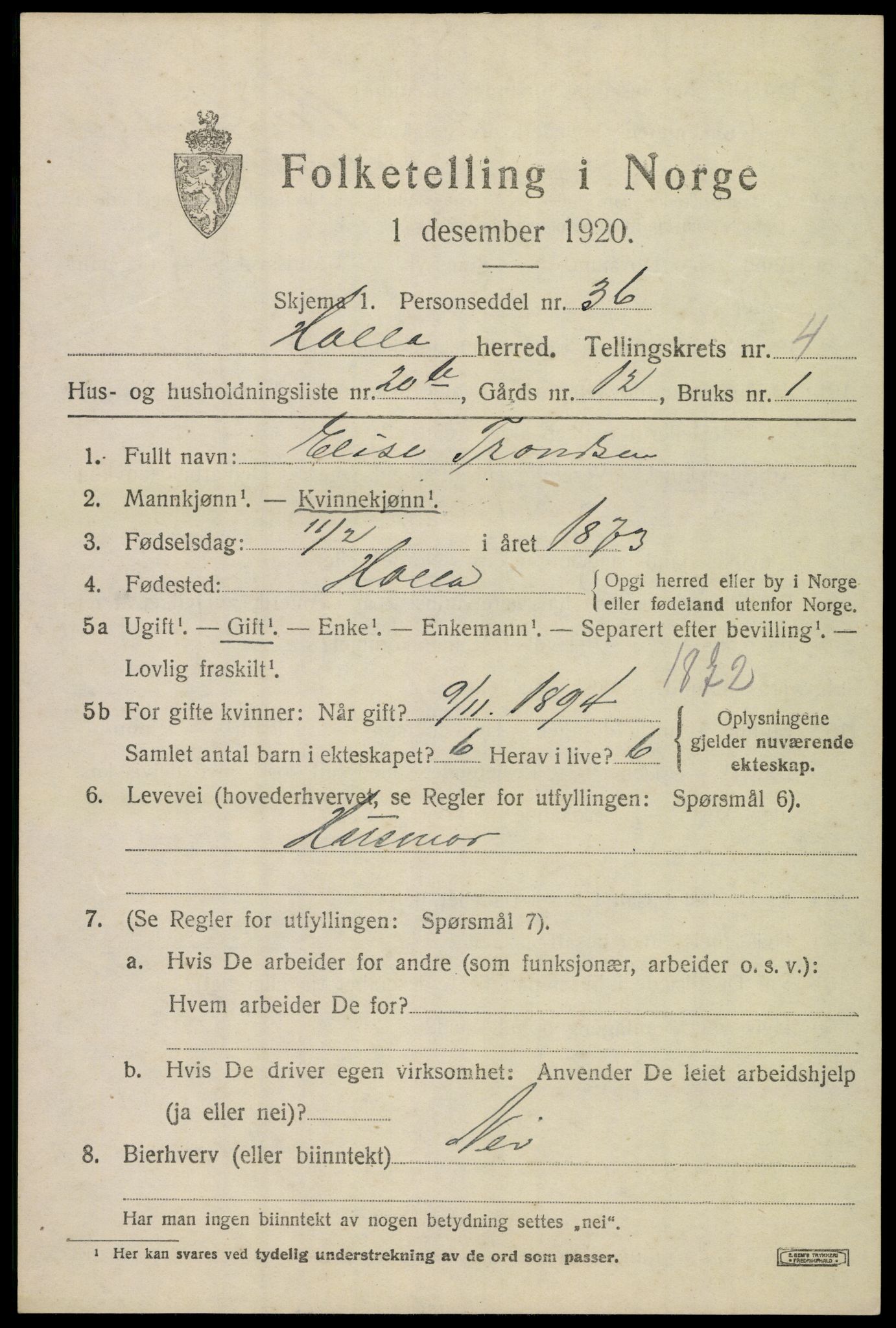 SAKO, 1920 census for Holla, 1920, p. 3859