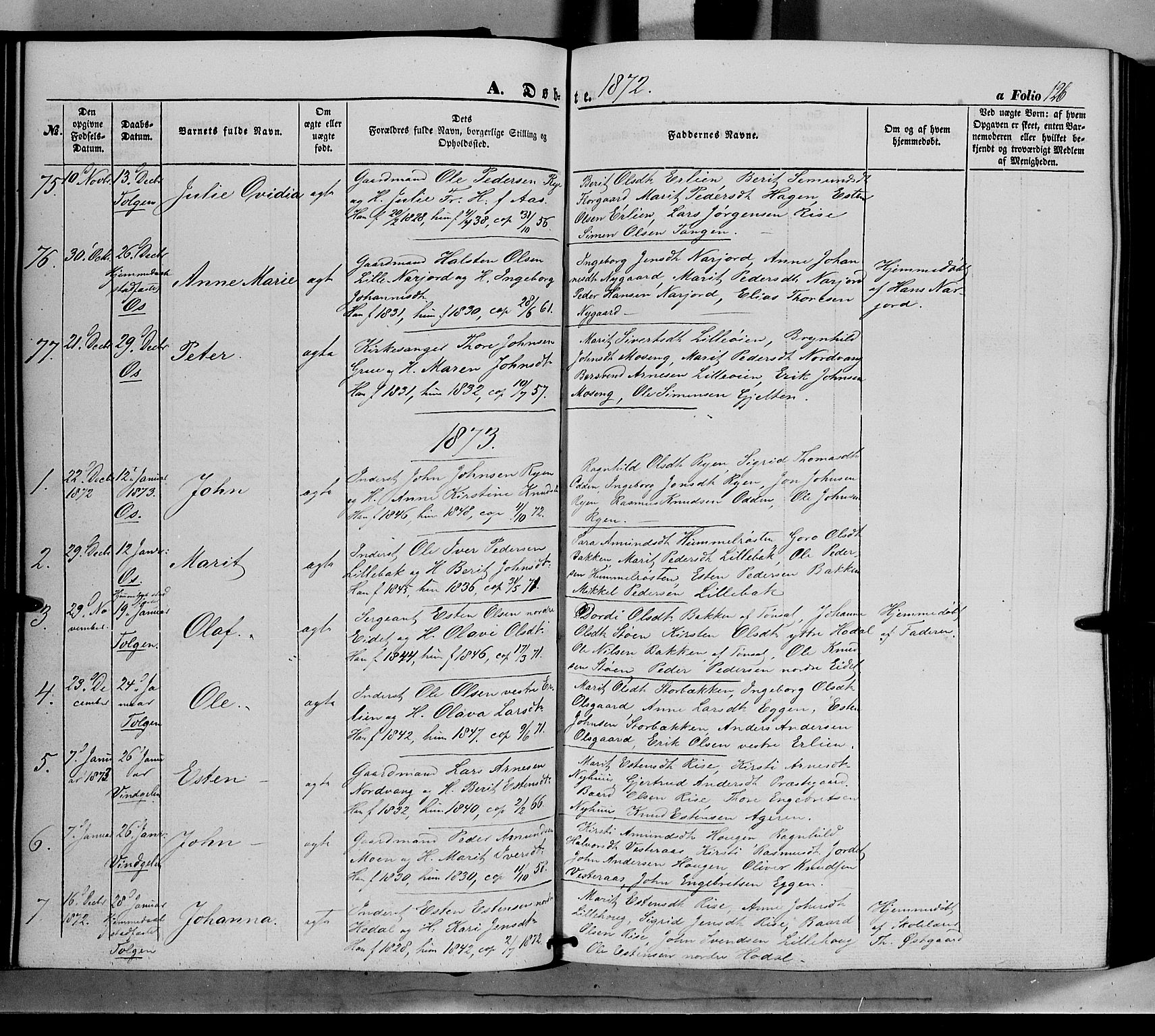 Tolga prestekontor, SAH/PREST-062/K/L0006: Parish register (official) no. 6, 1852-1876, p. 126