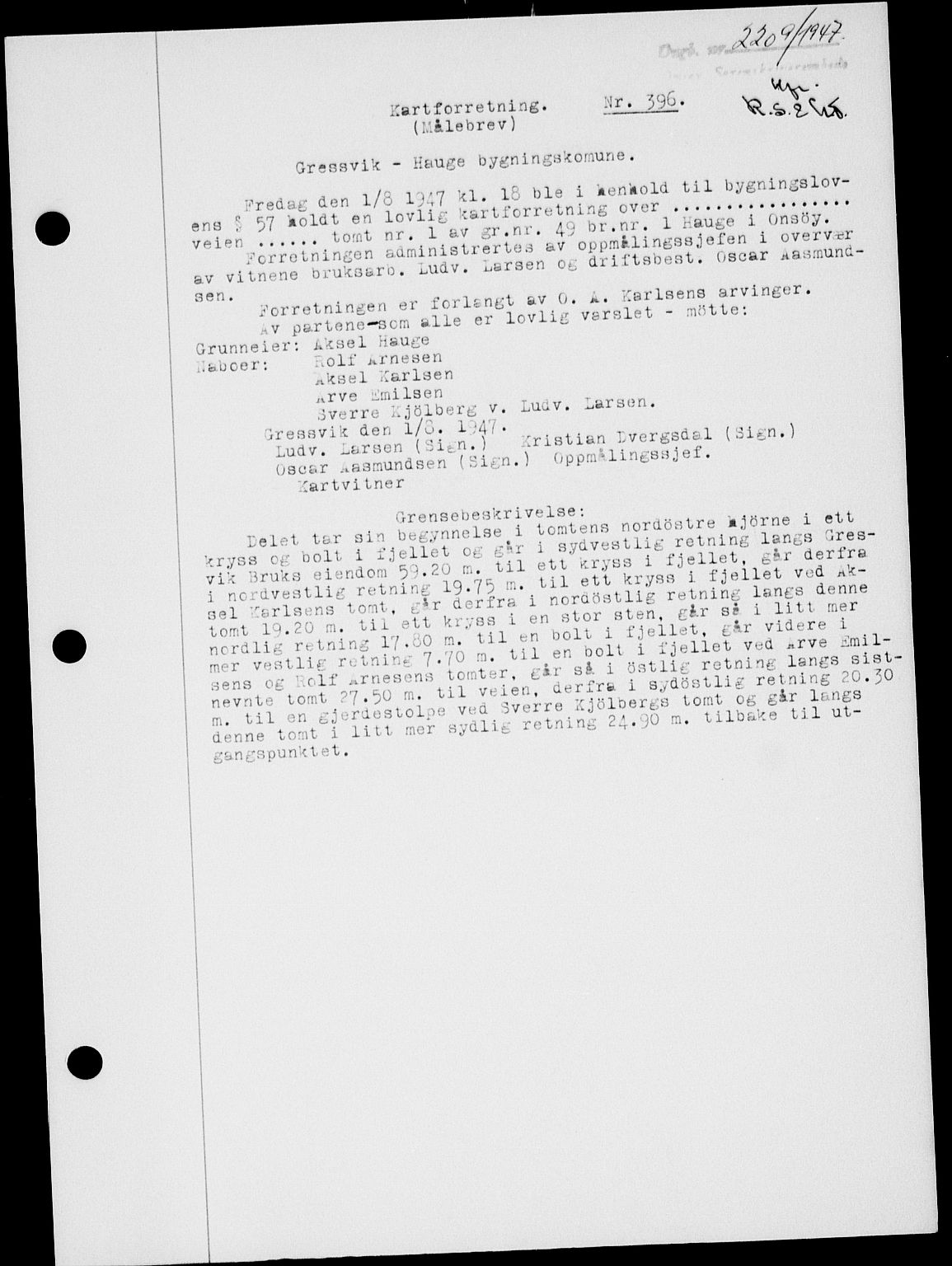 Onsøy sorenskriveri, SAO/A-10474/G/Ga/Gab/L0021: Mortgage book no. II A-21, 1947-1947, Diary no: : 2209/1947