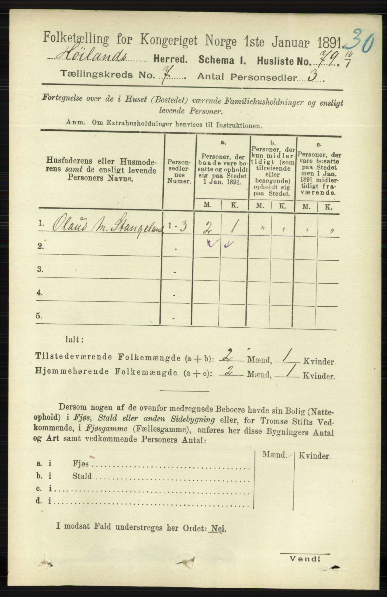 RA, 1891 census for 1123 Høyland, 1891, p. 2390