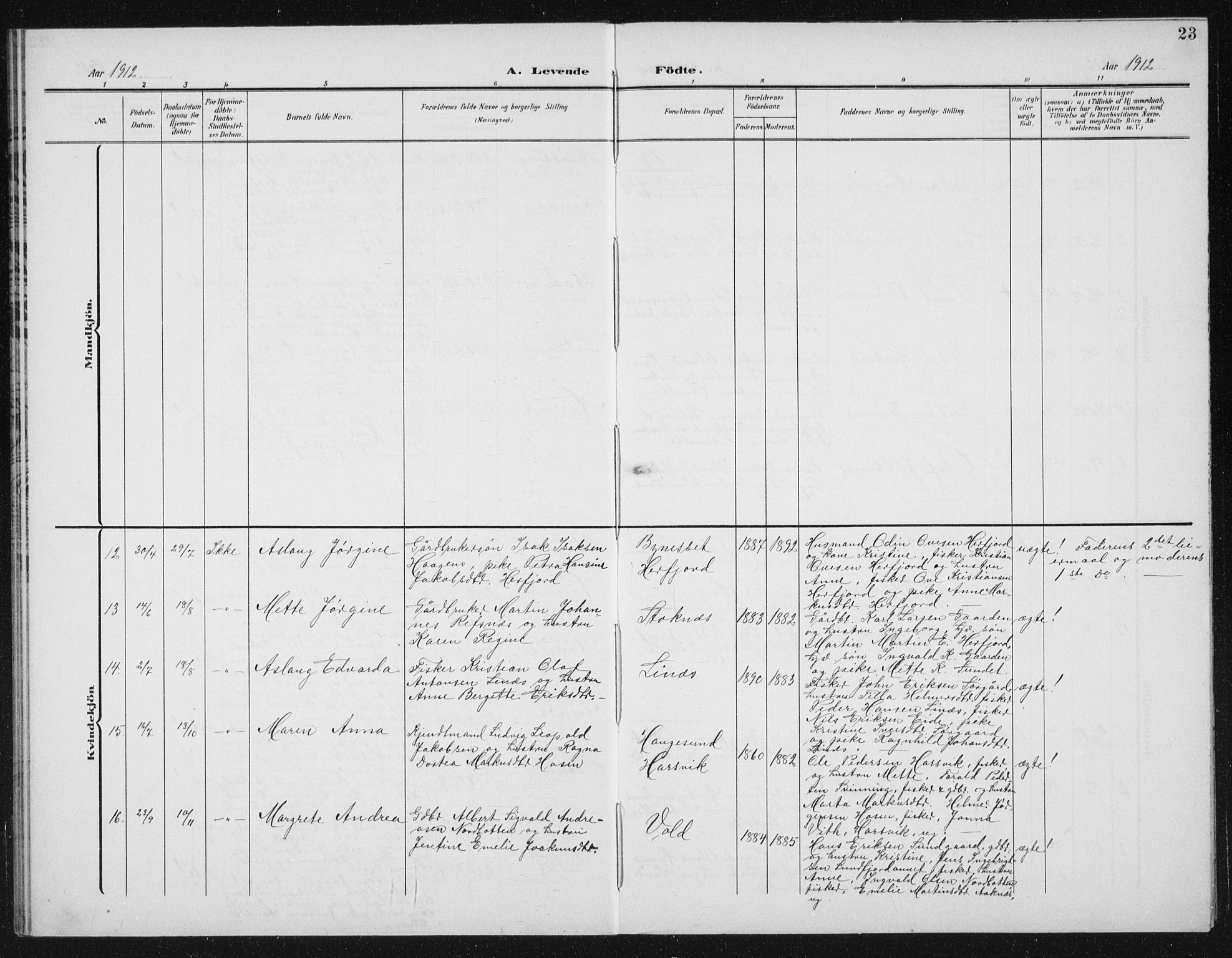 Ministerialprotokoller, klokkerbøker og fødselsregistre - Sør-Trøndelag, SAT/A-1456/656/L0699: Parish register (copy) no. 656C05, 1905-1920, p. 23