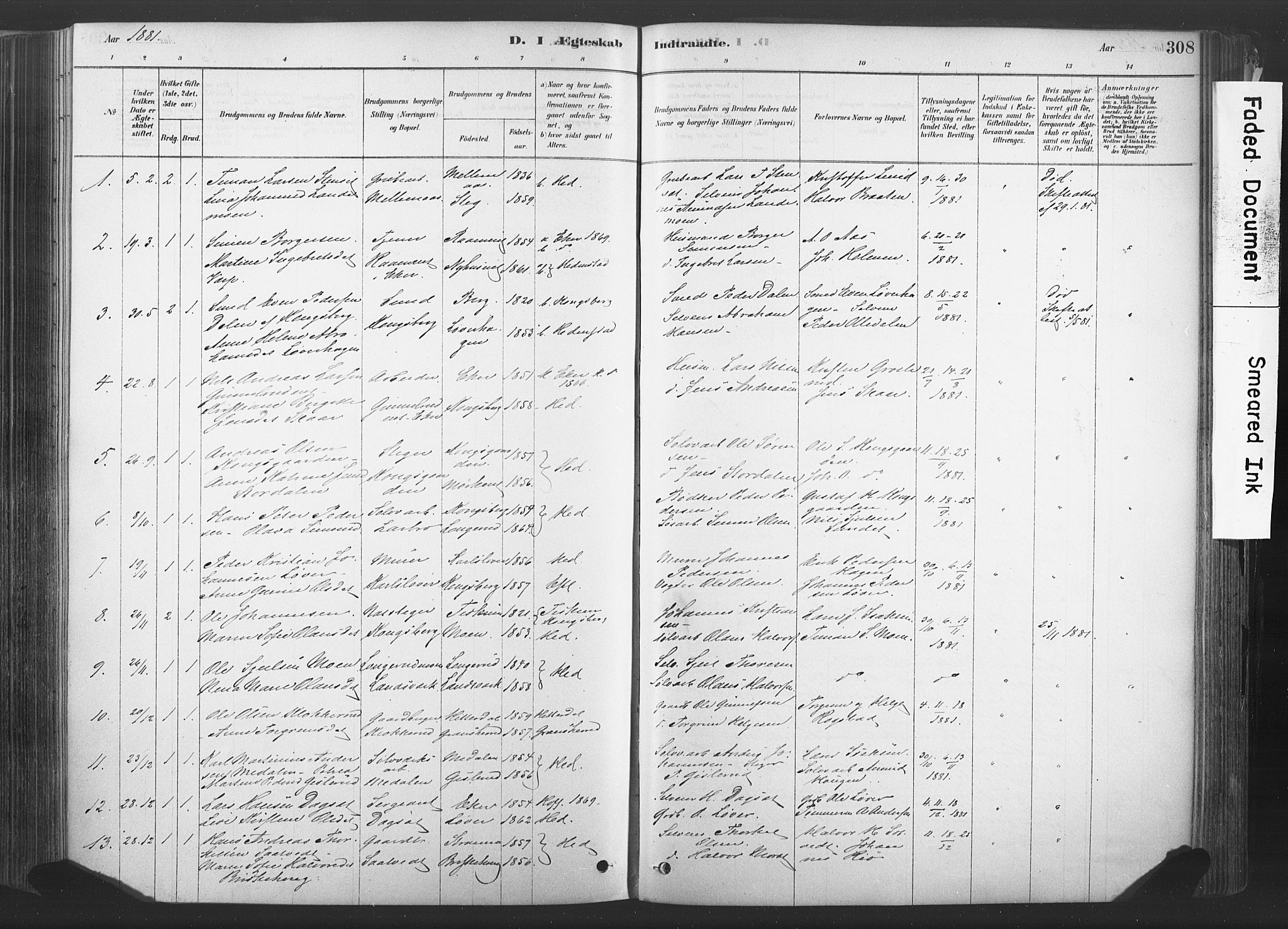 Sandsvær kirkebøker, SAKO/A-244/F/Fd/L0001: Parish register (official) no. IV 1, 1878-1906, p. 308