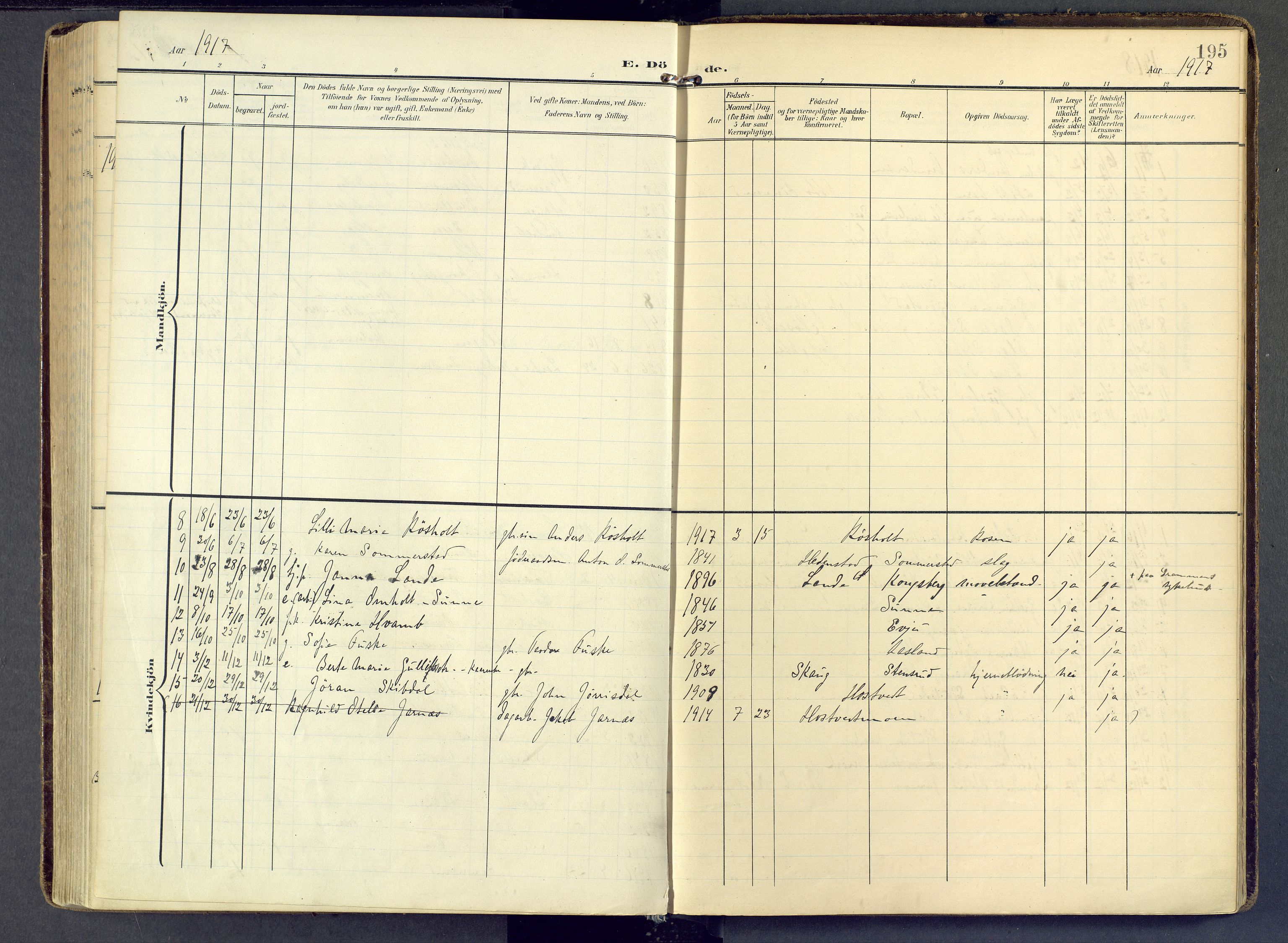 Sandsvær kirkebøker, AV/SAKO-A-244/F/Fb/L0002: Parish register (official) no. II 2, 1906-1956, p. 195