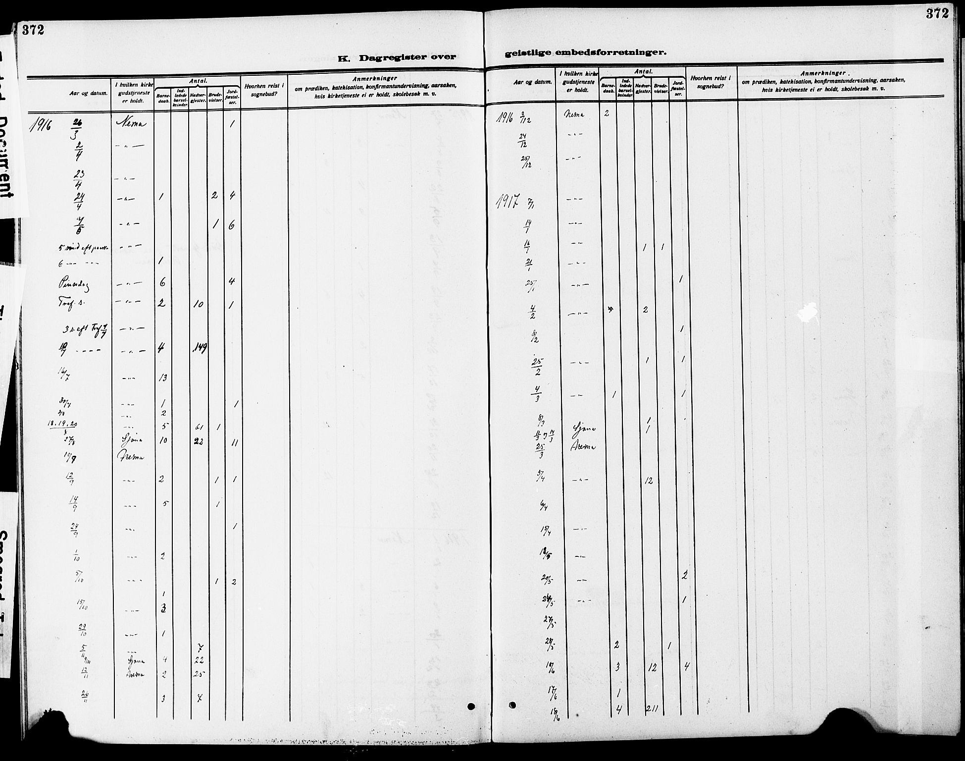 Ministerialprotokoller, klokkerbøker og fødselsregistre - Nordland, AV/SAT-A-1459/838/L0560: Parish register (copy) no. 838C07, 1910-1928, p. 372