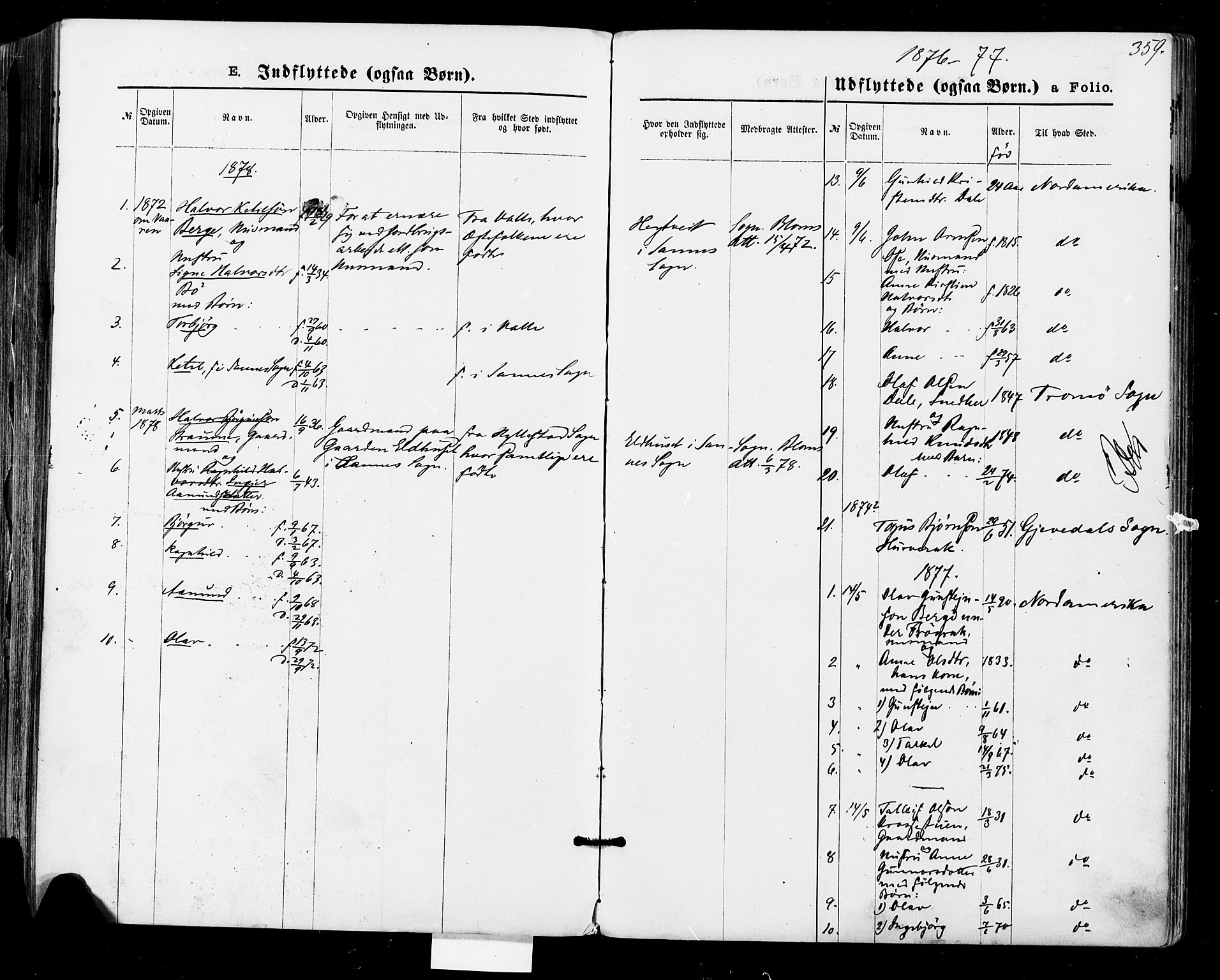 Bygland sokneprestkontor, SAK/1111-0006/F/Fa/Fab/L0006: Parish register (official) no. A 6, 1873-1884, p. 359