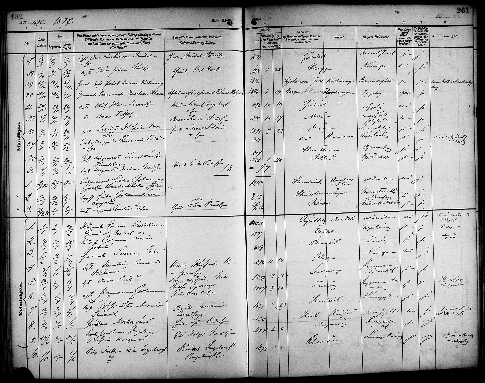 Askøy Sokneprestembete, SAB/A-74101/H/Ha/Haa/Haab/L0002: Parish register (official) no. B 2, 1889-1902, p. 261