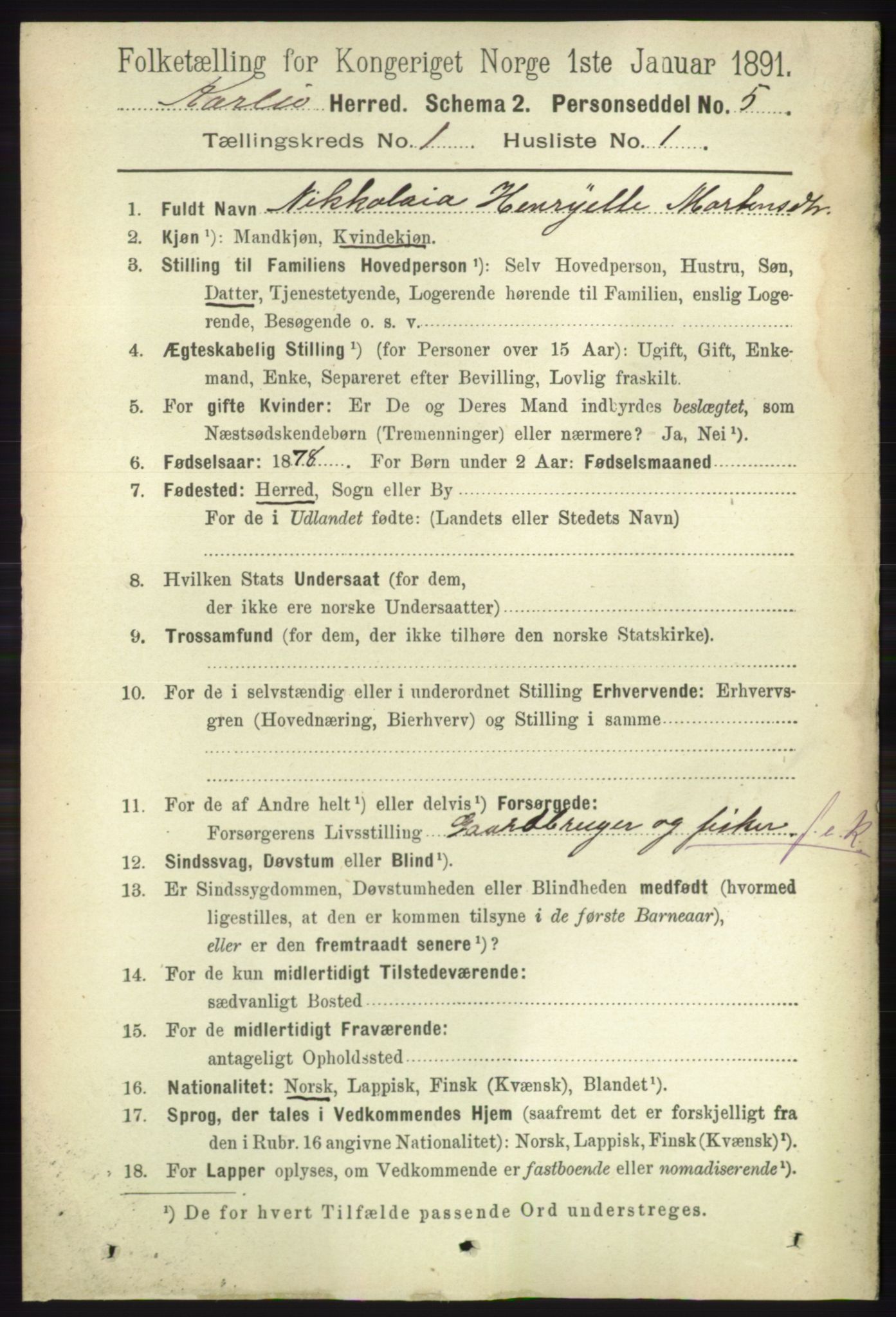 RA, 1891 census for 1936 Karlsøy, 1891, p. 63