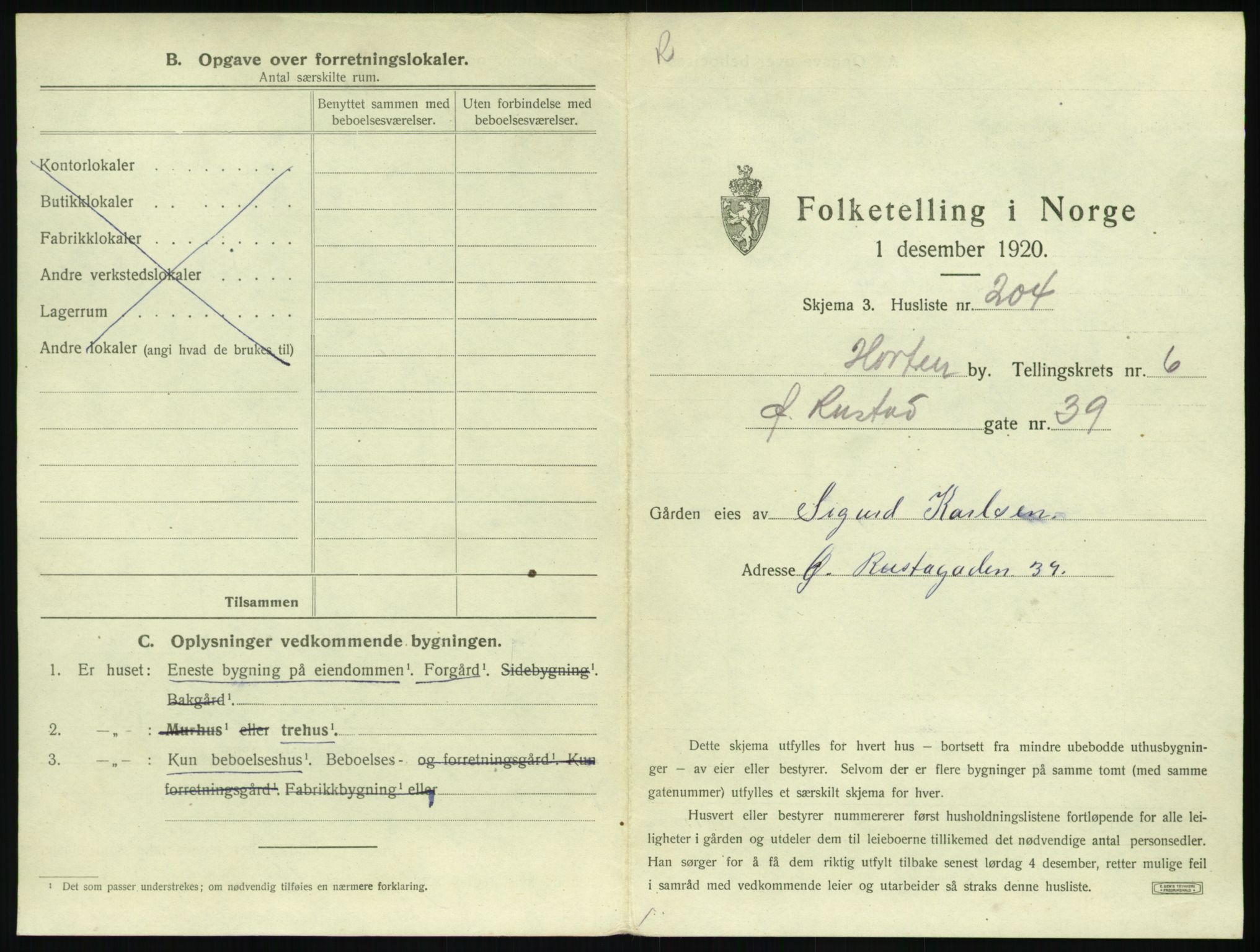 SAKO, 1920 census for Horten, 1920, p. 2389