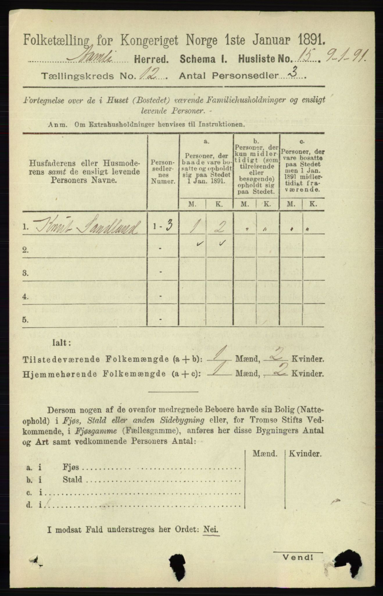 RA, 1891 census for 0929 Åmli, 1891, p. 2033