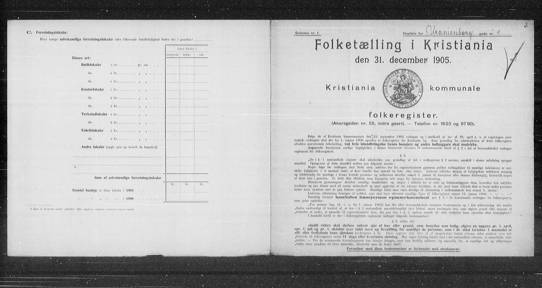 OBA, Municipal Census 1905 for Kristiania, 1905, p. 63207