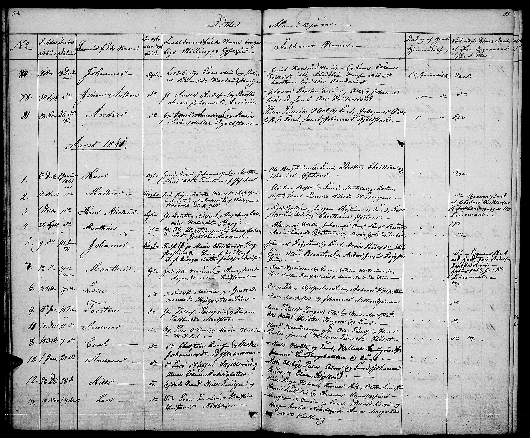 Vestre Toten prestekontor, SAH/PREST-108/H/Ha/Hab/L0002: Parish register (copy) no. 2, 1836-1848, p. 54-55