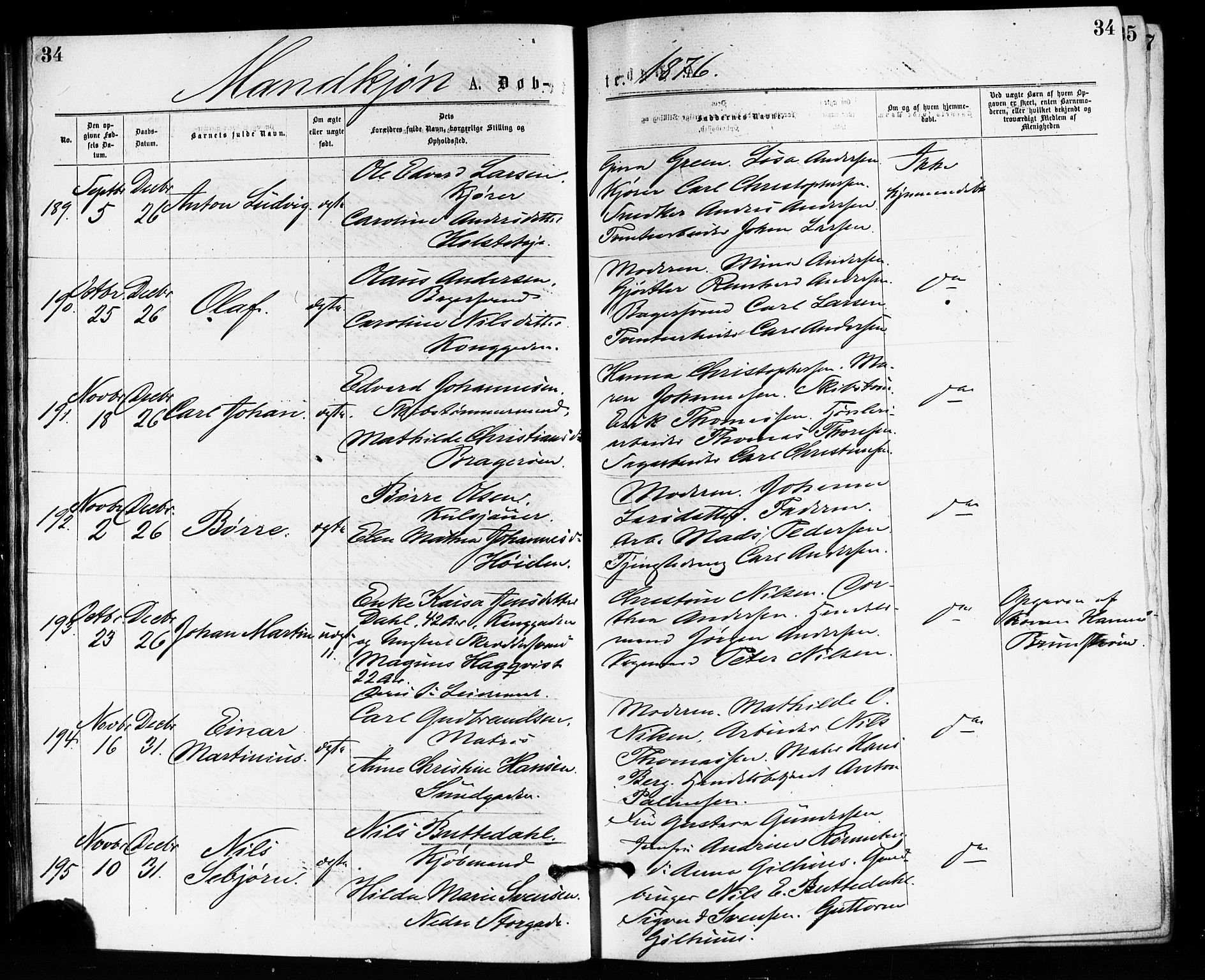 Bragernes kirkebøker, AV/SAKO-A-6/F/Fb/L0005: Parish register (official) no. II 5, 1875-1877, p. 34