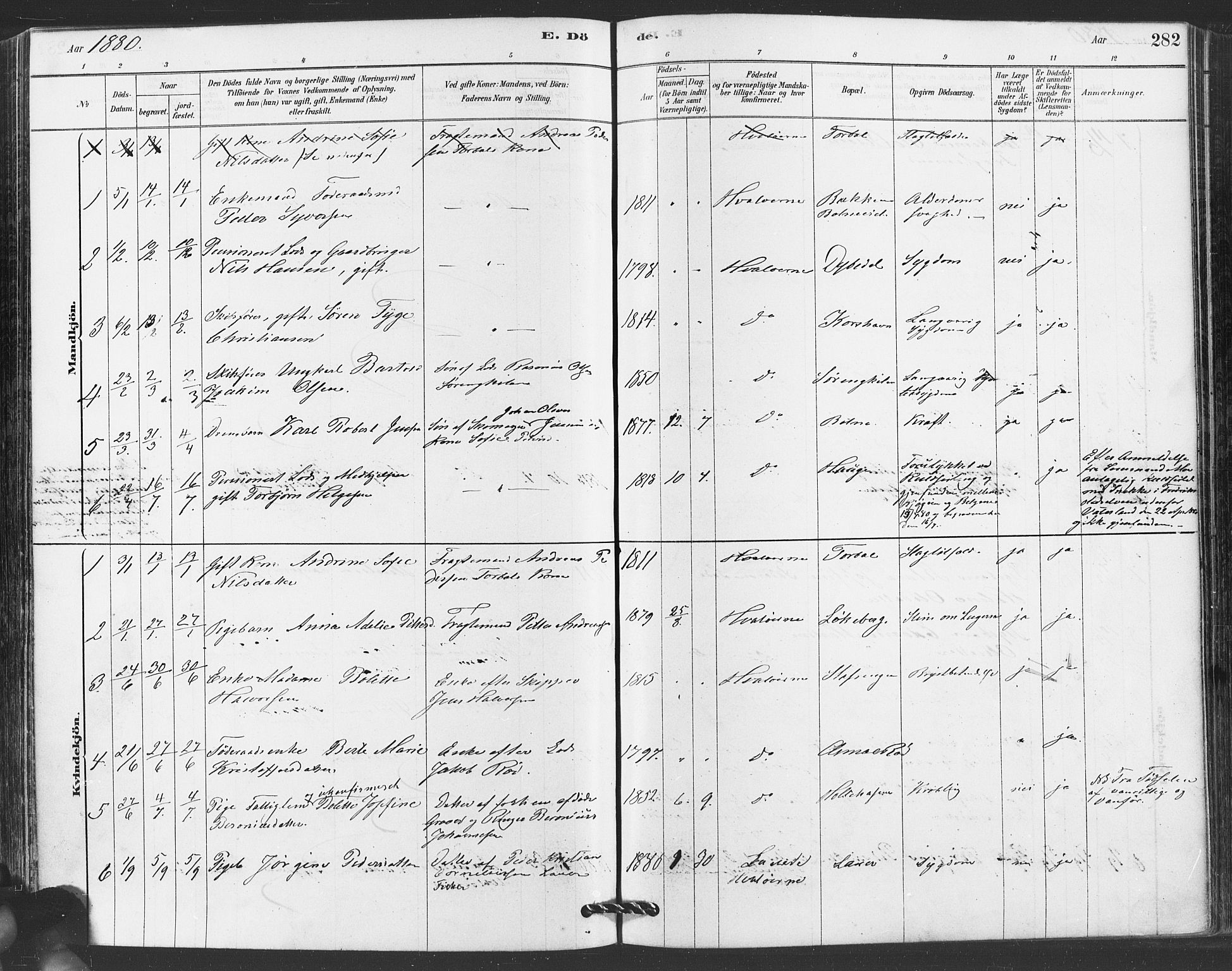 Hvaler prestekontor Kirkebøker, AV/SAO-A-2001/F/Fa/L0008: Parish register (official) no. I 8, 1878-1895, p. 282