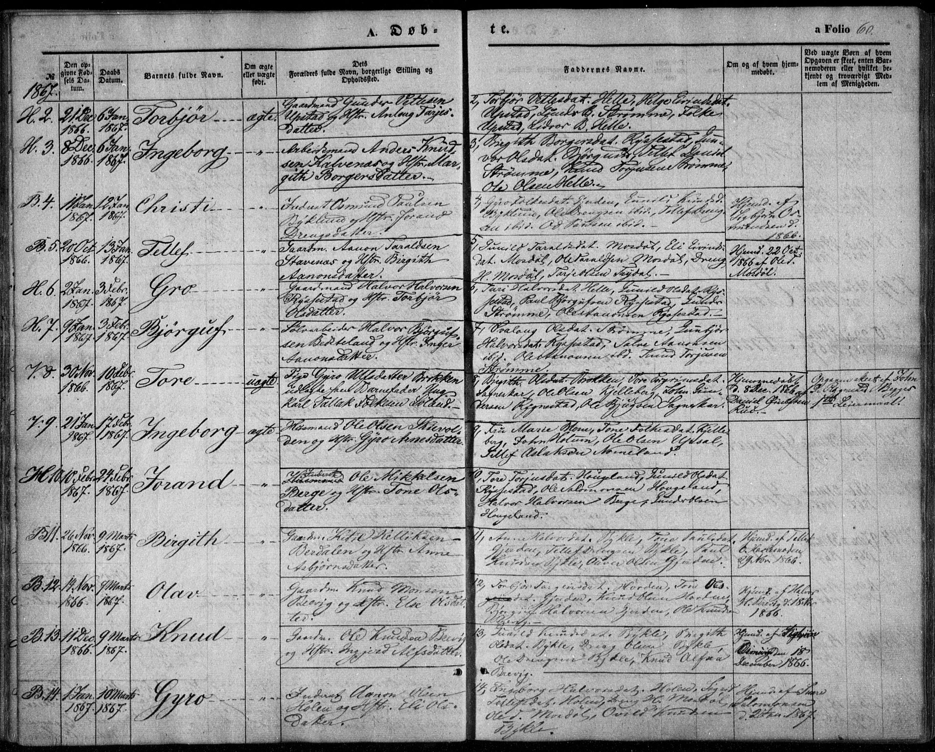 Valle sokneprestkontor, SAK/1111-0044/F/Fa/Fac/L0007: Parish register (official) no. A 7, 1854-1868, p. 60