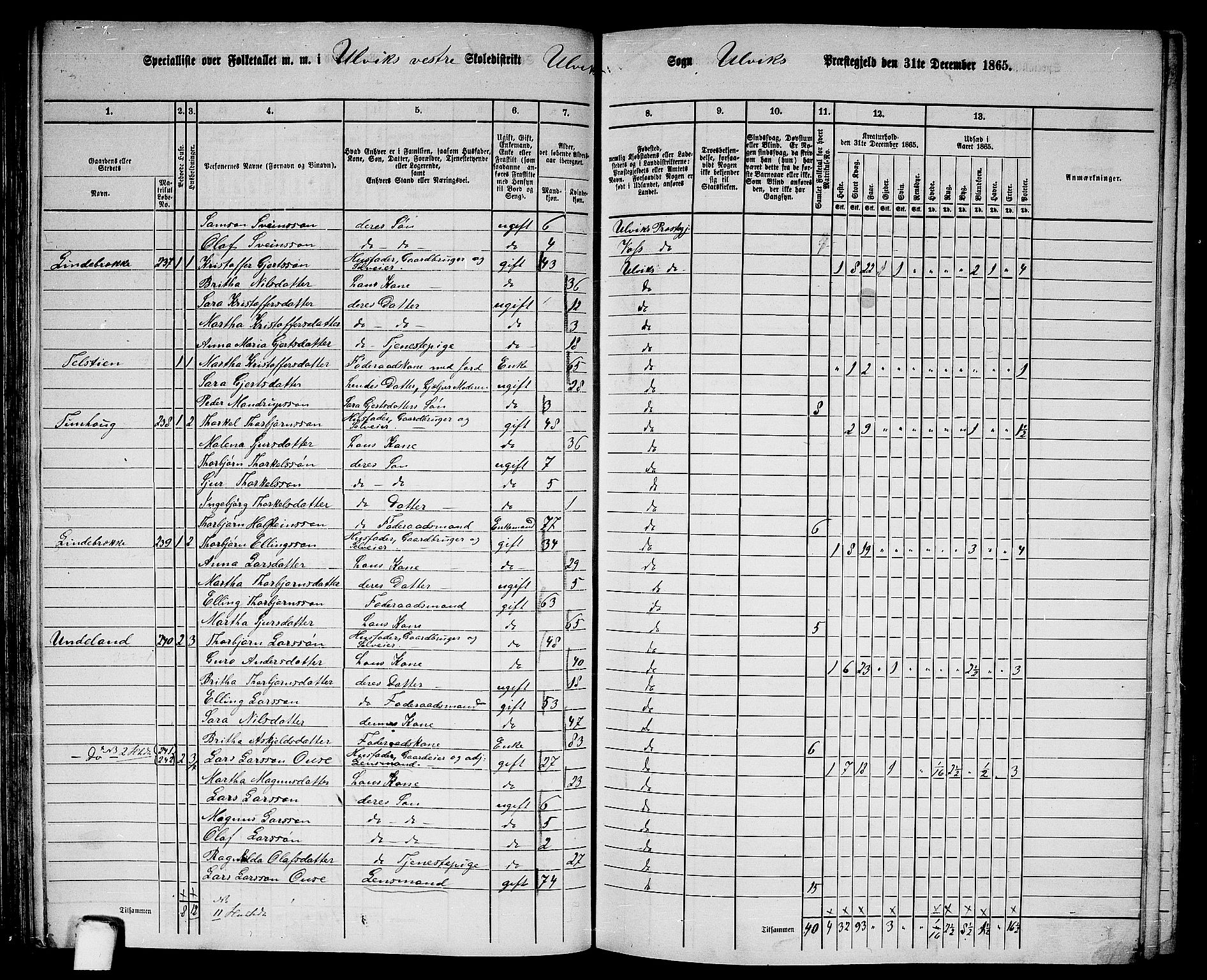 RA, 1865 census for Ulvik, 1865, p. 93