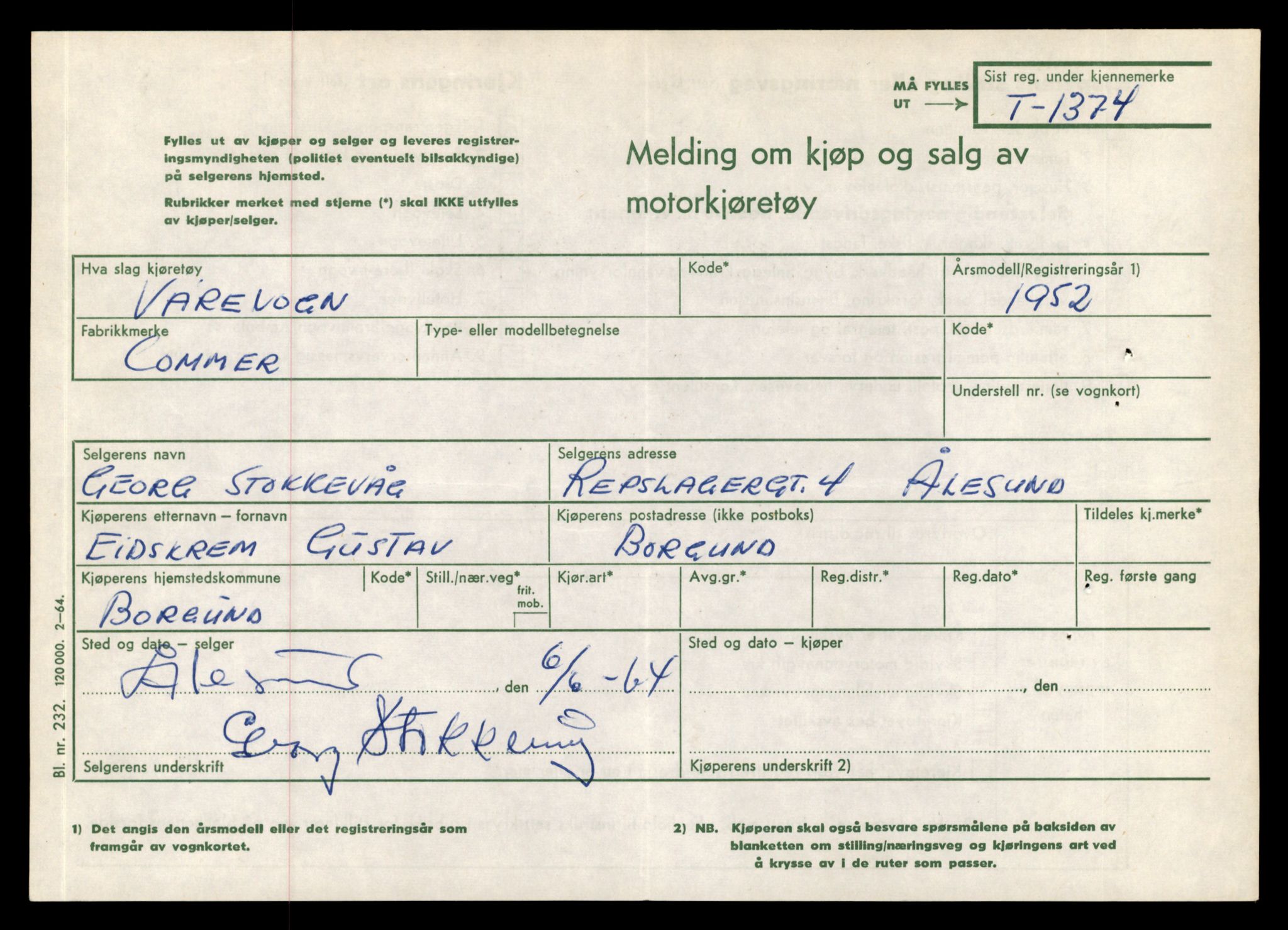 Møre og Romsdal vegkontor - Ålesund trafikkstasjon, AV/SAT-A-4099/F/Fe/L0012: Registreringskort for kjøretøy T 1290 - T 1450, 1927-1998, p. 1904