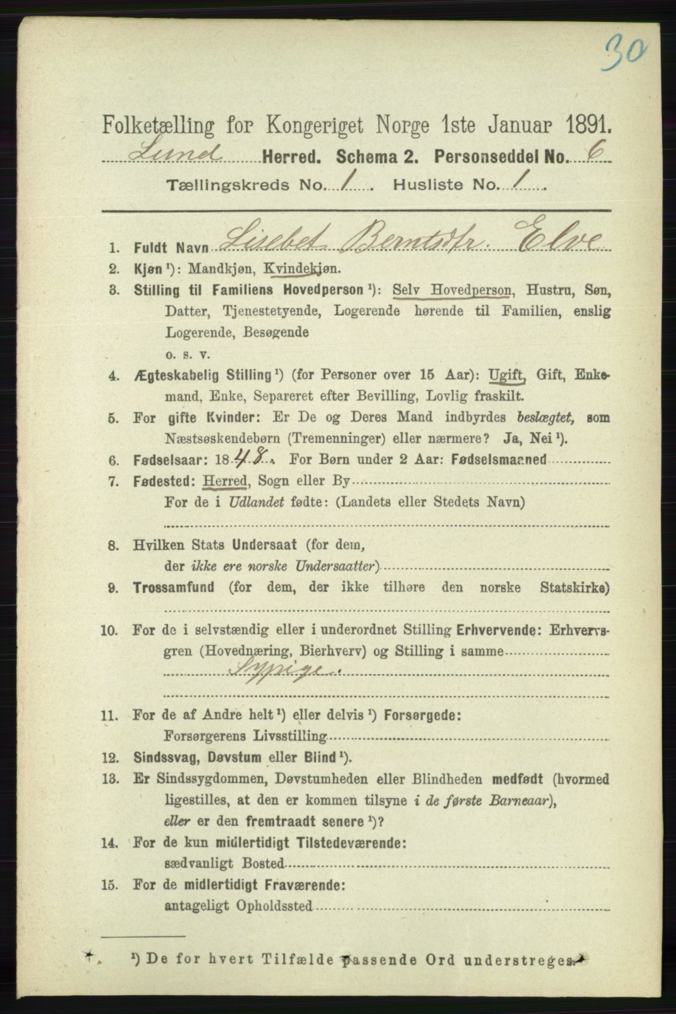 RA, 1891 census for 1112 Lund, 1891, p. 61