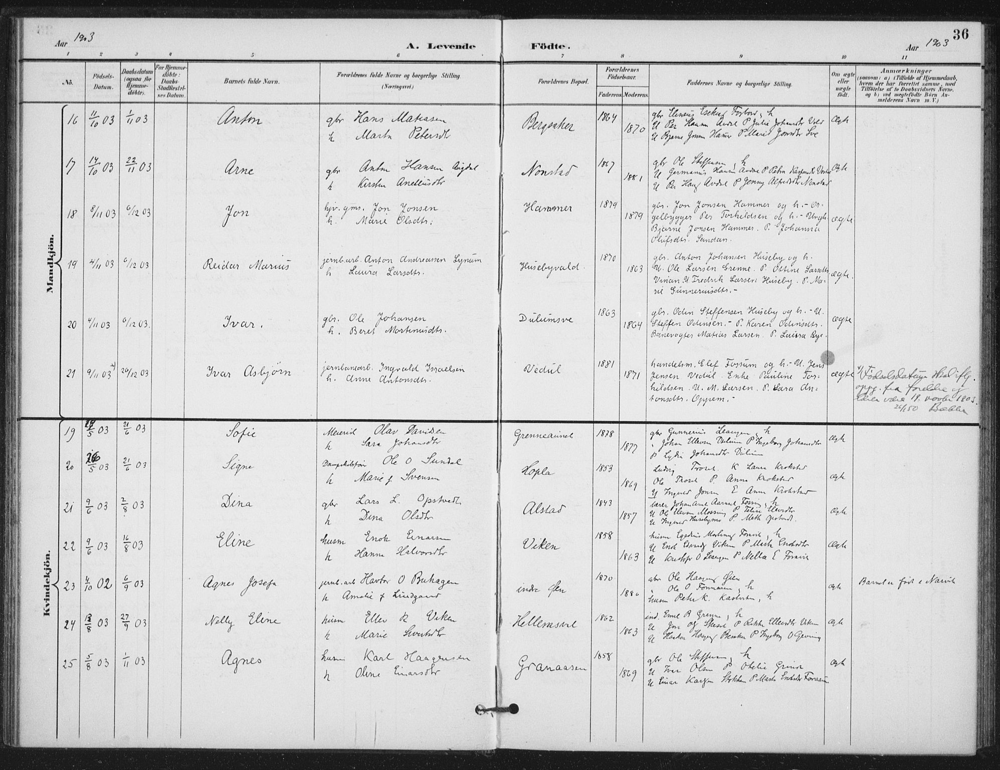 Ministerialprotokoller, klokkerbøker og fødselsregistre - Nord-Trøndelag, SAT/A-1458/714/L0131: Parish register (official) no. 714A02, 1896-1918, p. 36